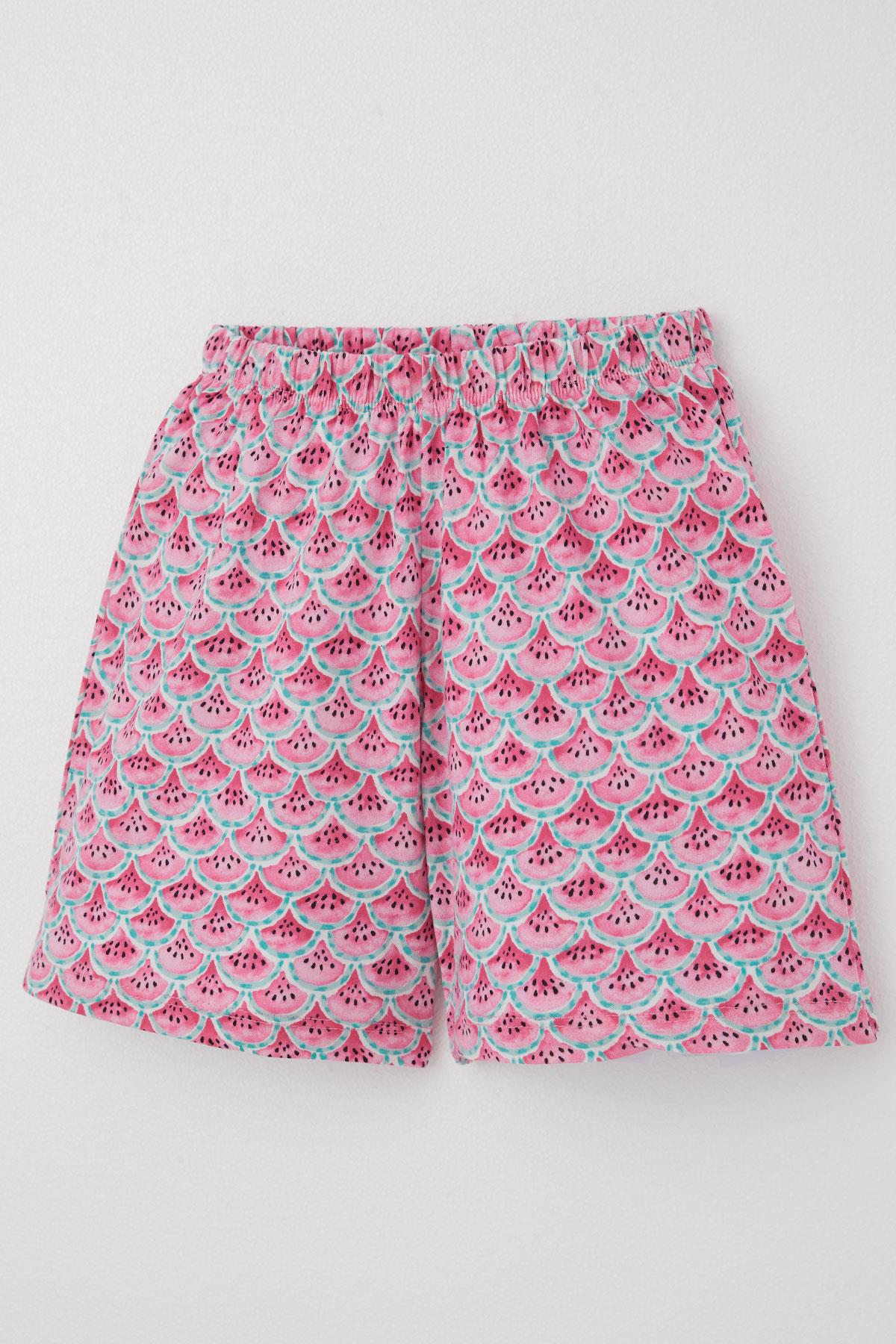 Breeze Kız Çocuk Şortlu Pijama Takım Karpuz Dilim Desenli Pembe (4-8 Yaş)