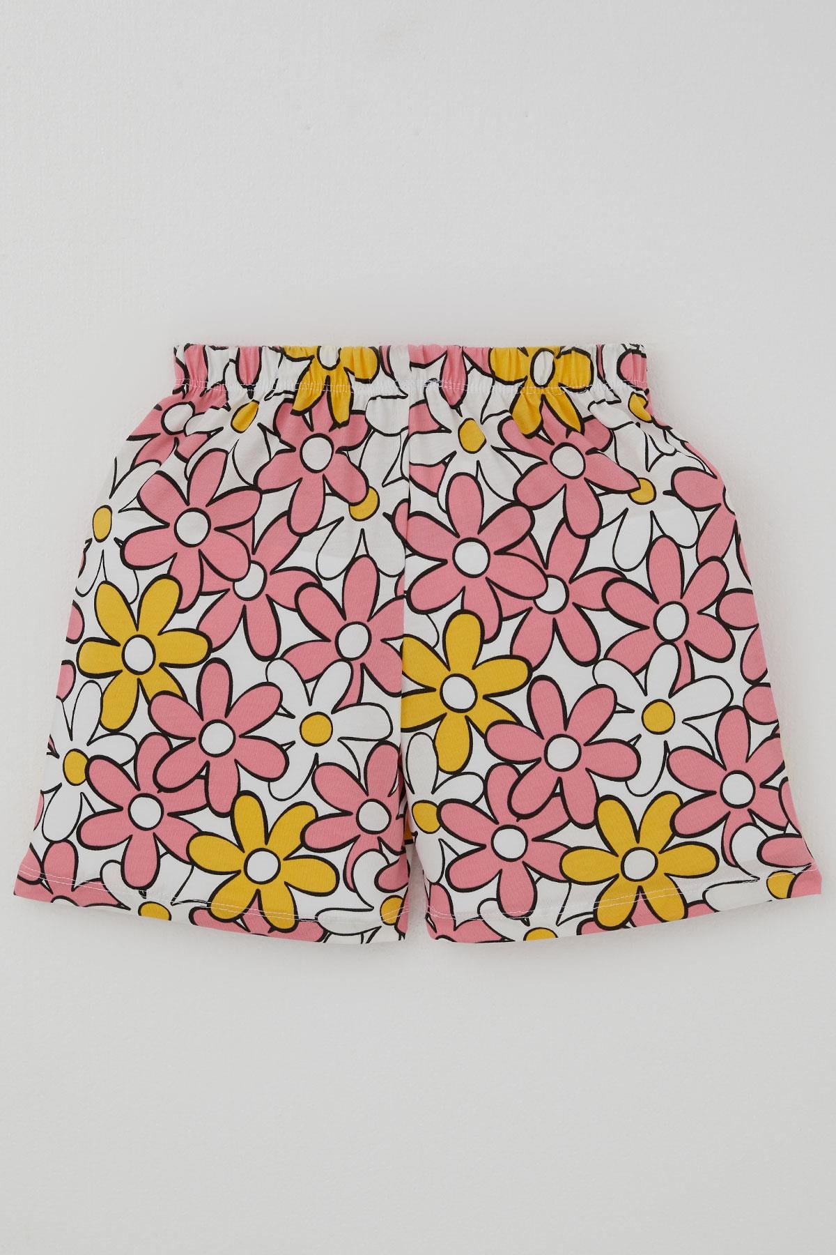 Breeze Kız Çocuk Şortlu Pijama Takımı Renkli Papatya Desenli Karışık Renk (4-8 Yaş)