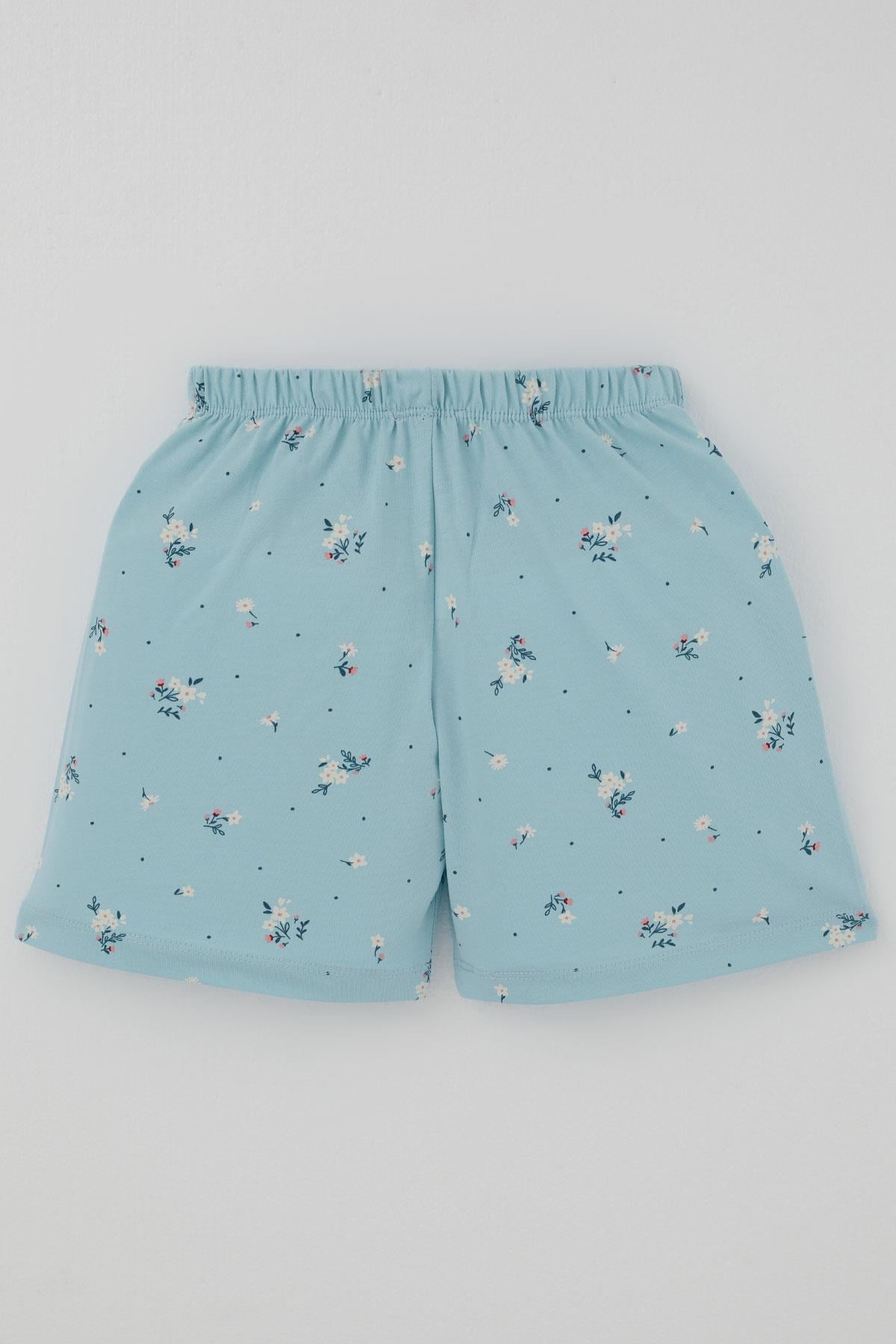 Breeze Kız Çocuk Şortlu Pijama Takımı Çiçek Desenli Açık Mavi (4-8 Yaş)