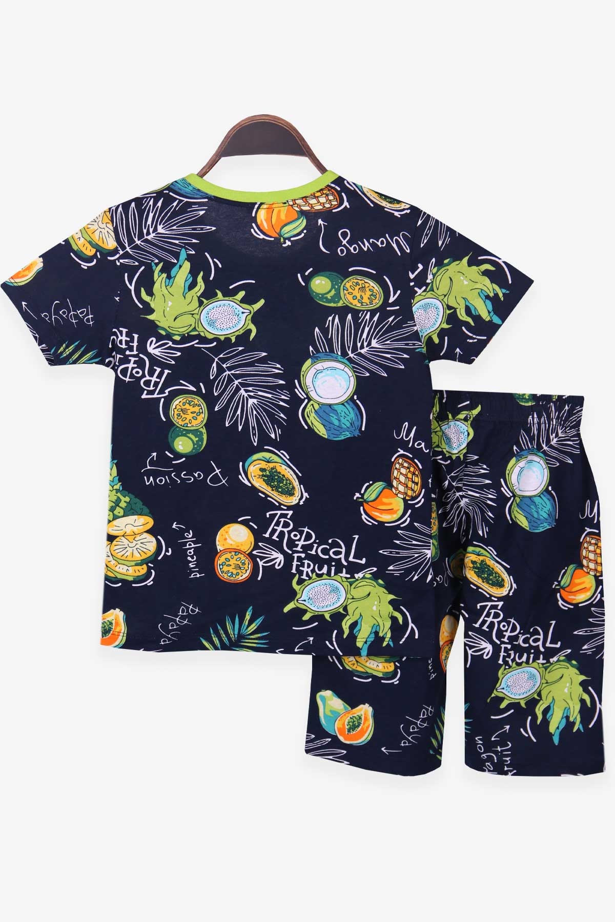 Breeze Kız Çocuk Şortlu Pijama Takımı Tropik Desenli Lacivert (6-12 Yaş)