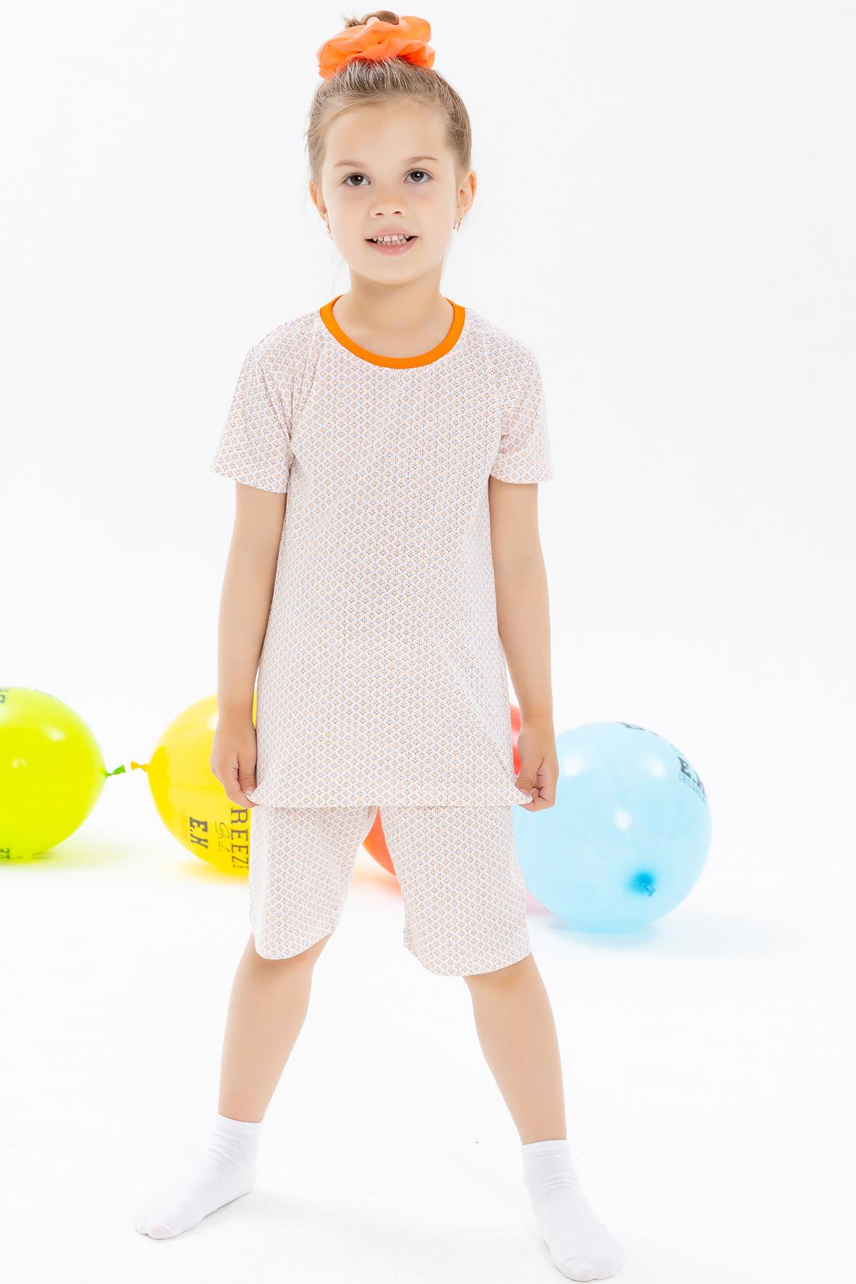 Breeze Kız Çocuk Şortlu Pijama Takımı Desenli Turuncu (9 Ay)