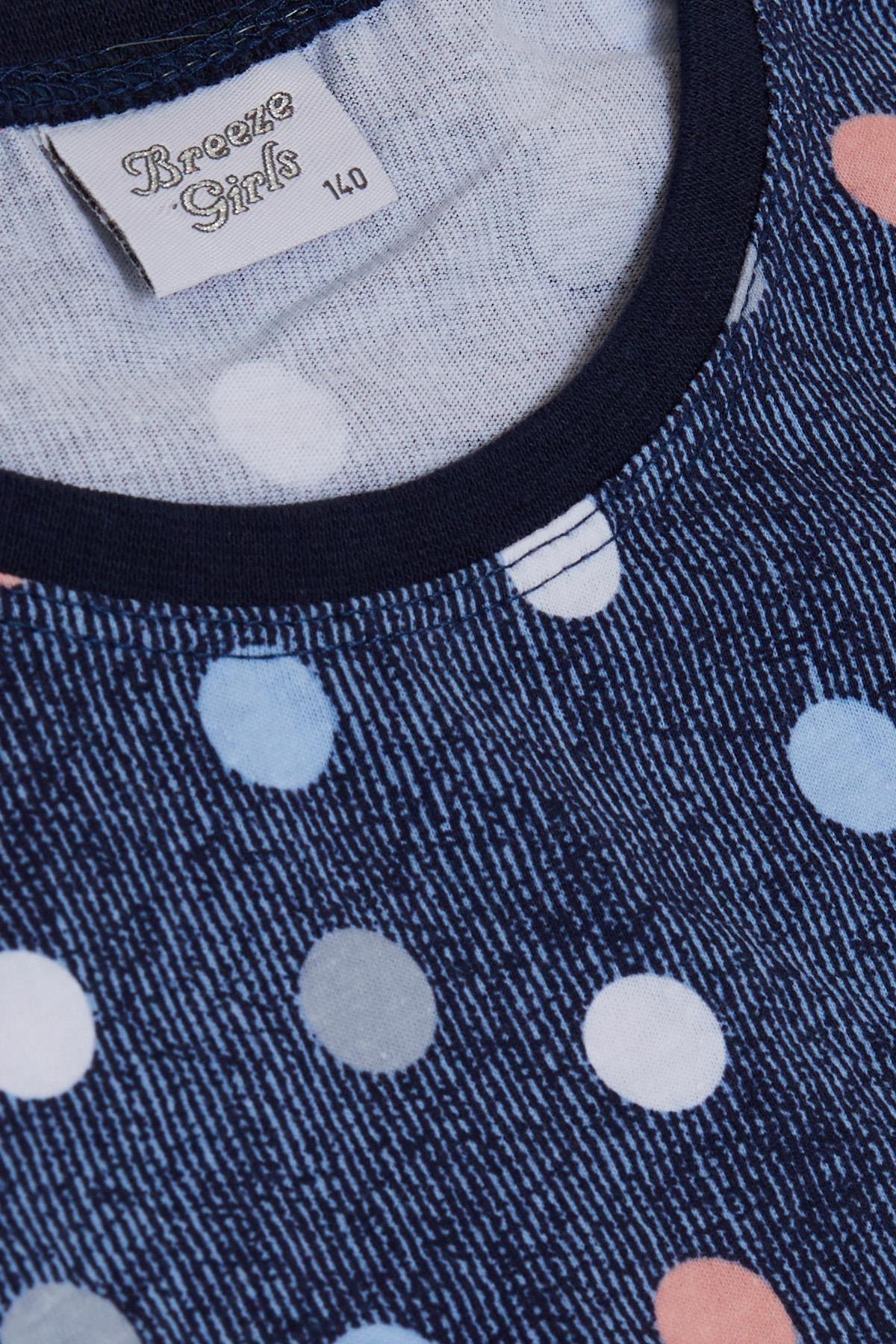 Breeze Kız Çocuk Şortlu Pijama Takımı Renkli Puantiye Desenli Lacivert (10-14 Yaş)