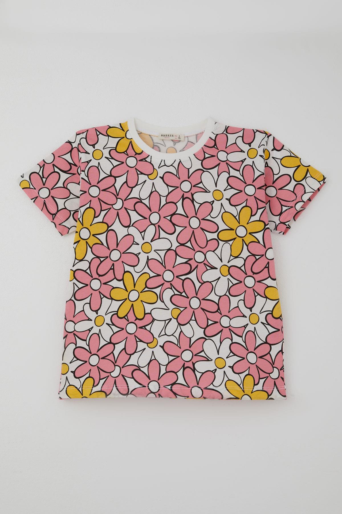 Breeze Kız Çocuk Şortlu Pijama Takımı Renkli Papatya Desenli Karışık Renk (4-7 Yaş)
