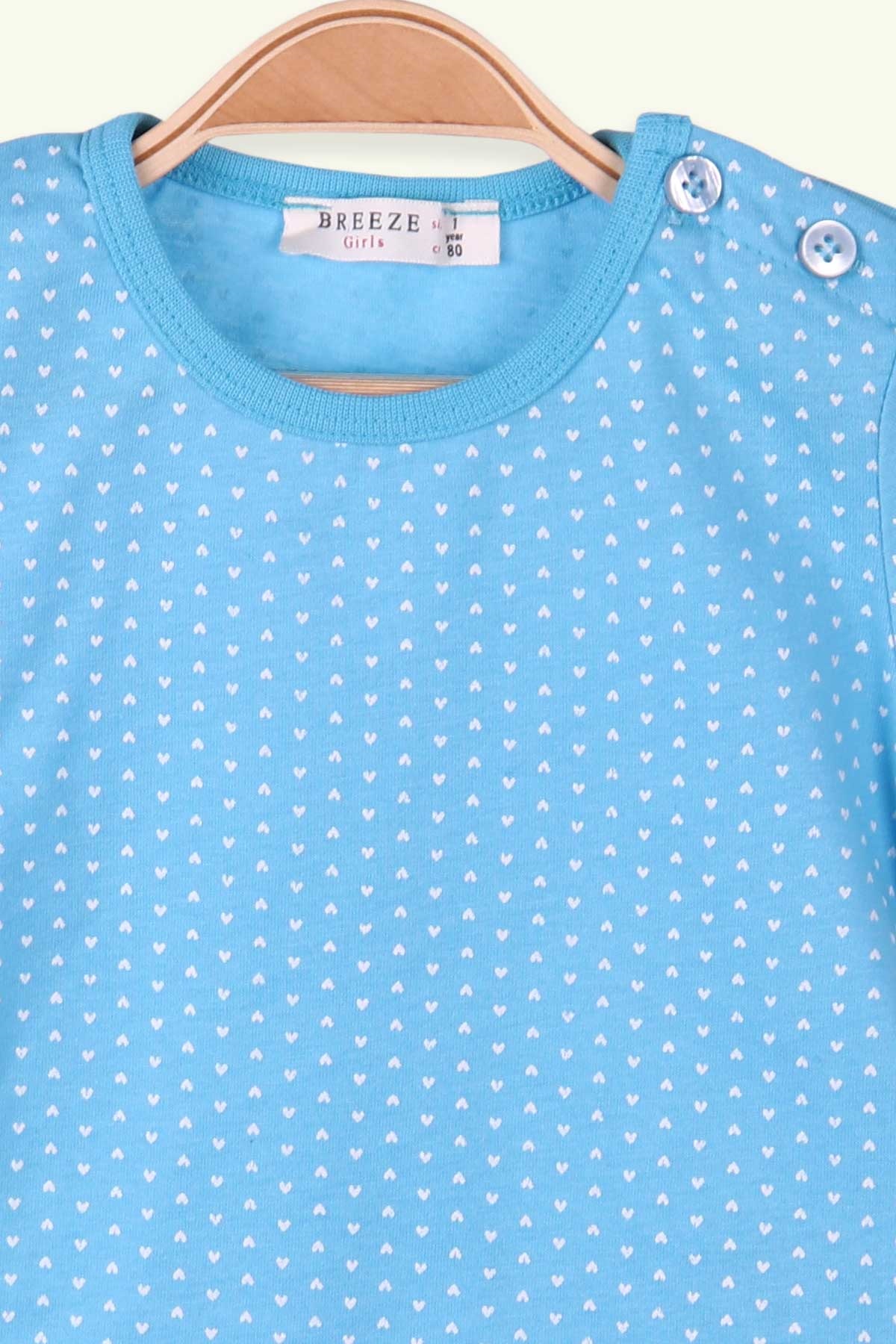 Breeze Kız Çocuk Şortlu Pijama Takımı Kalpli Turkuaz (4 Yaş-8 Yaş)