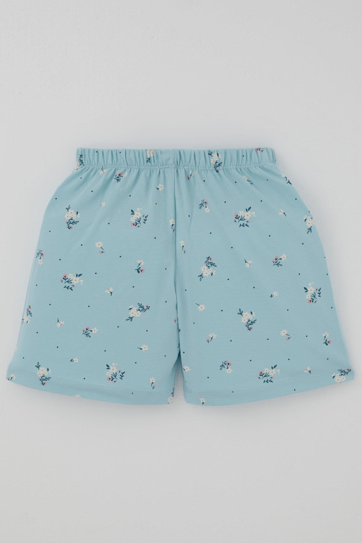 Breeze Kız Çocuk Şortlu Pijama Takımı Çiçek Desenli Açık Mavi (4-6 Yaş)