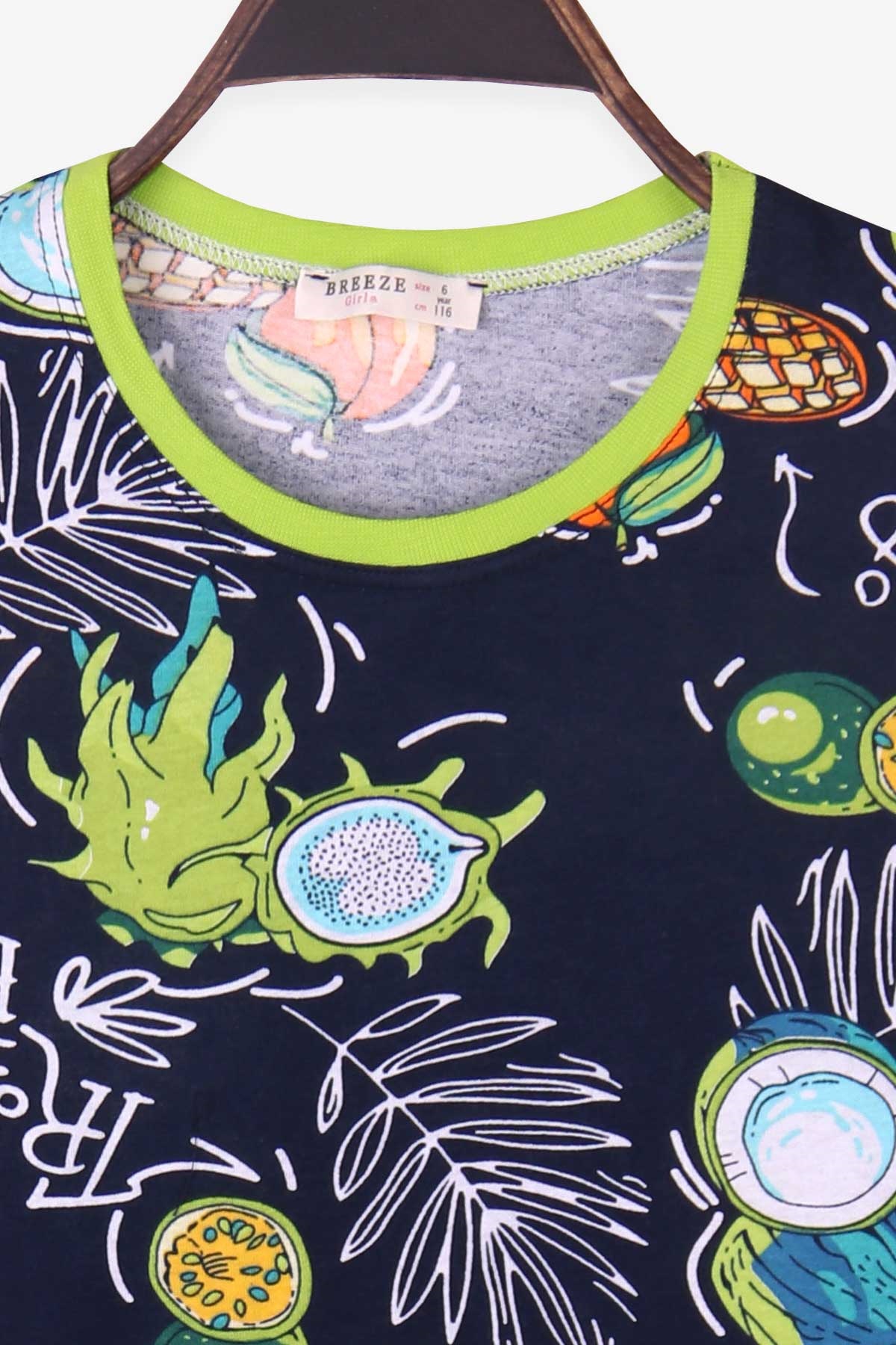 Breeze Kız Çocuk Şortlu Pijama Takımı Tropik Desenli Lacivert (6-12 Yaş)