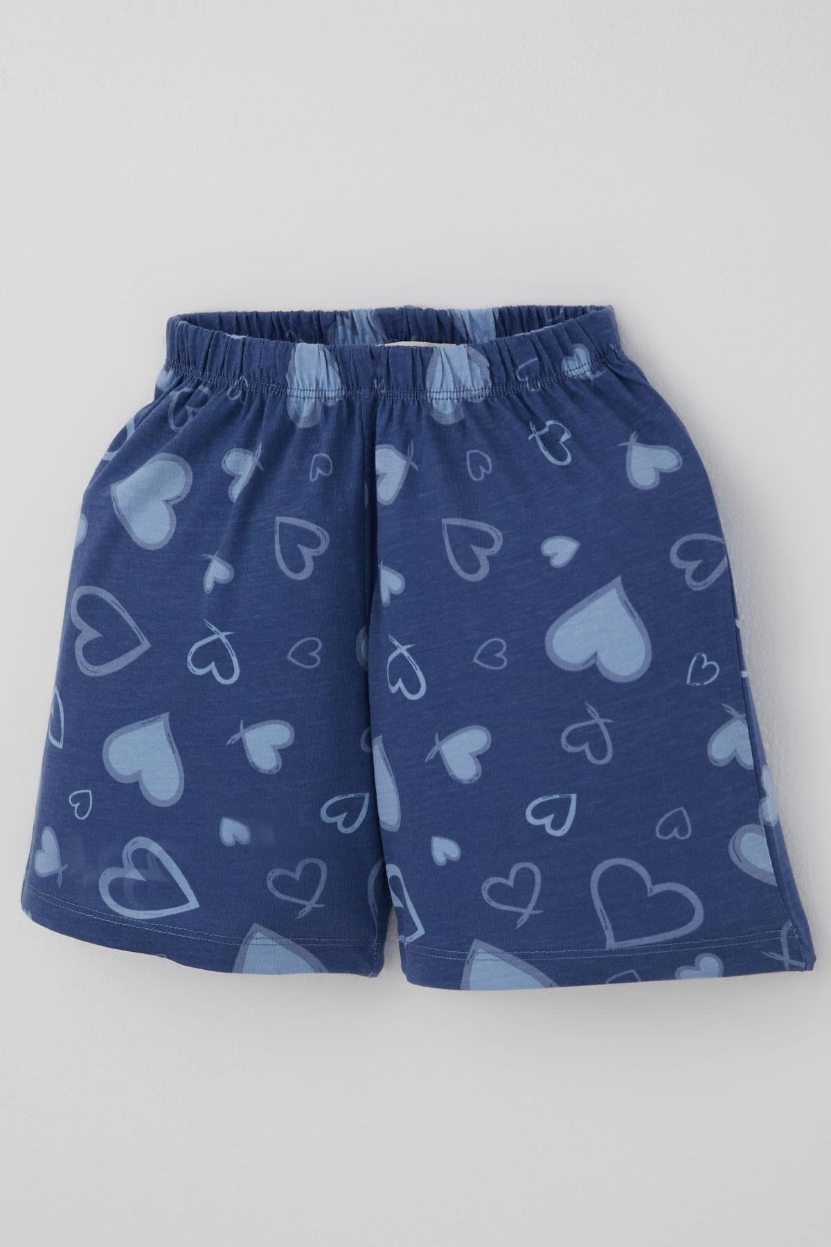 Breeze Kız Çocuk Şortlu Pijama Takımı Kalp Desenli İndigo (4-5 Yaş)