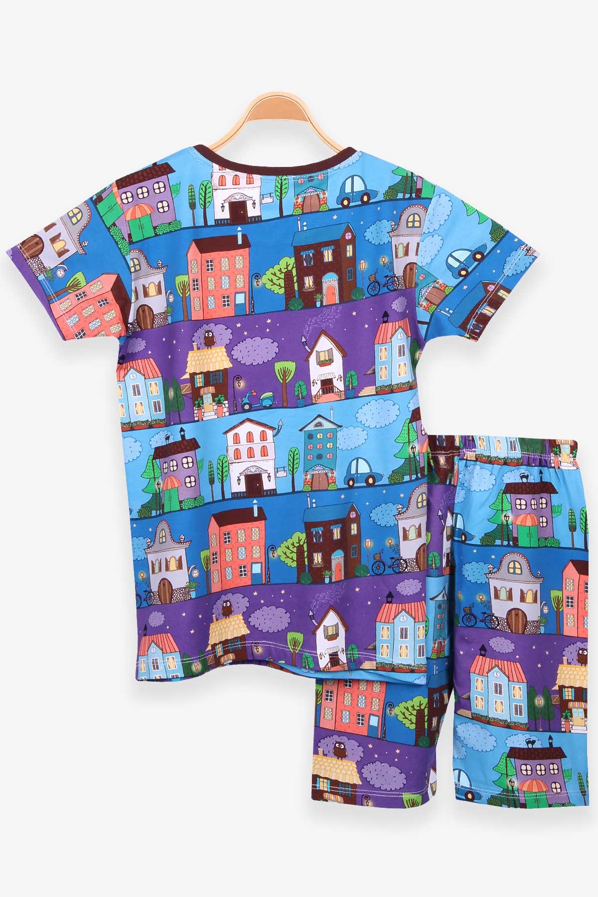 Breeze Kız Çocuk Şortlu Pijama Takımı Sokak Temalı Karışık Renk (9-12 Yaş)