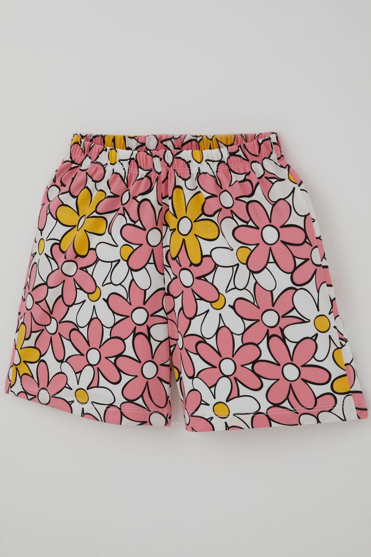Breeze Kız Çocuk Şortlu Pijama Takımı Renkli Papatya Desenli Karışık Renk (4-8 Yaş)