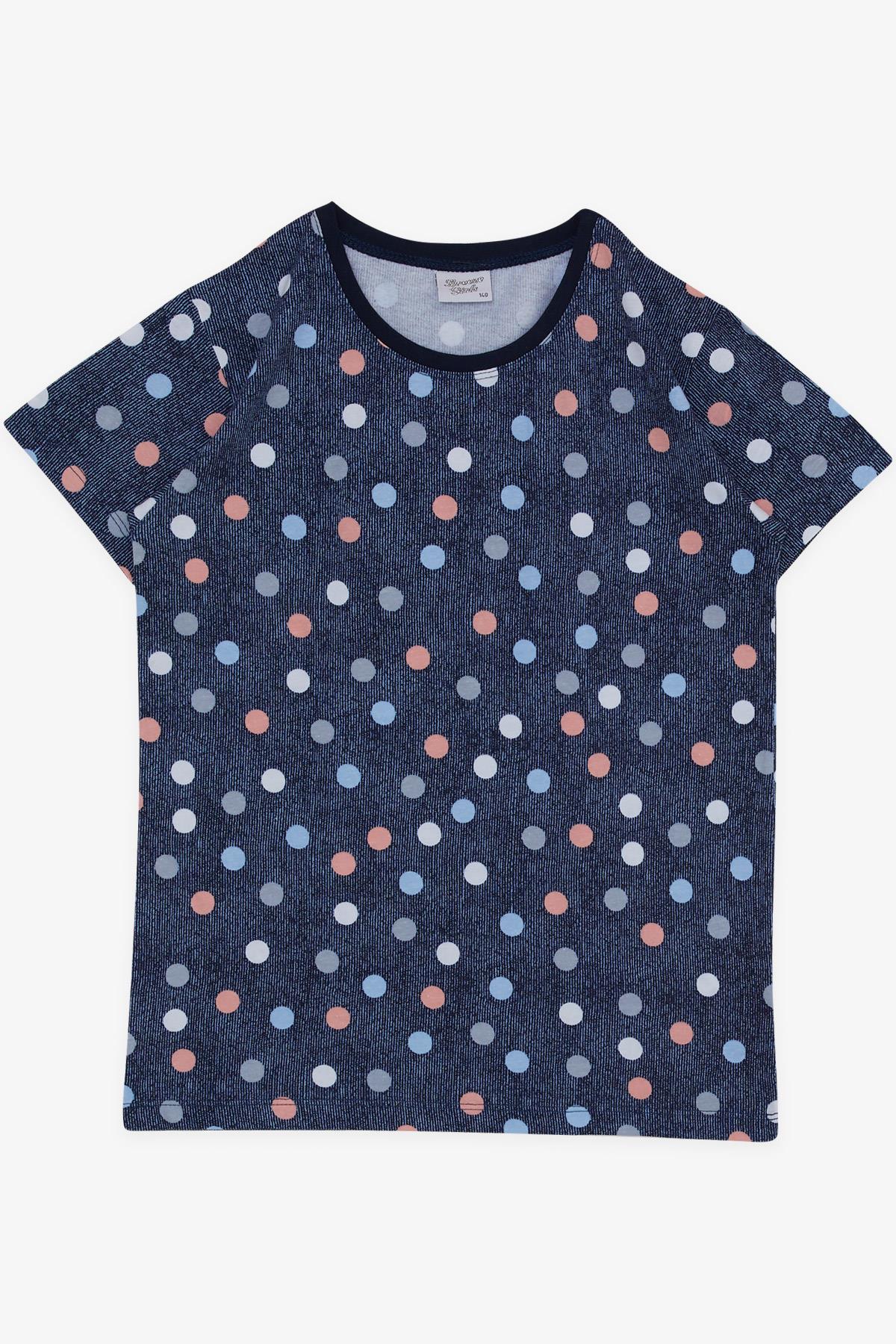 Breeze Kız Çocuk Şortlu Pijama Takımı Renkli Puantiye Desenli Lacivert (10-14 Yaş)
