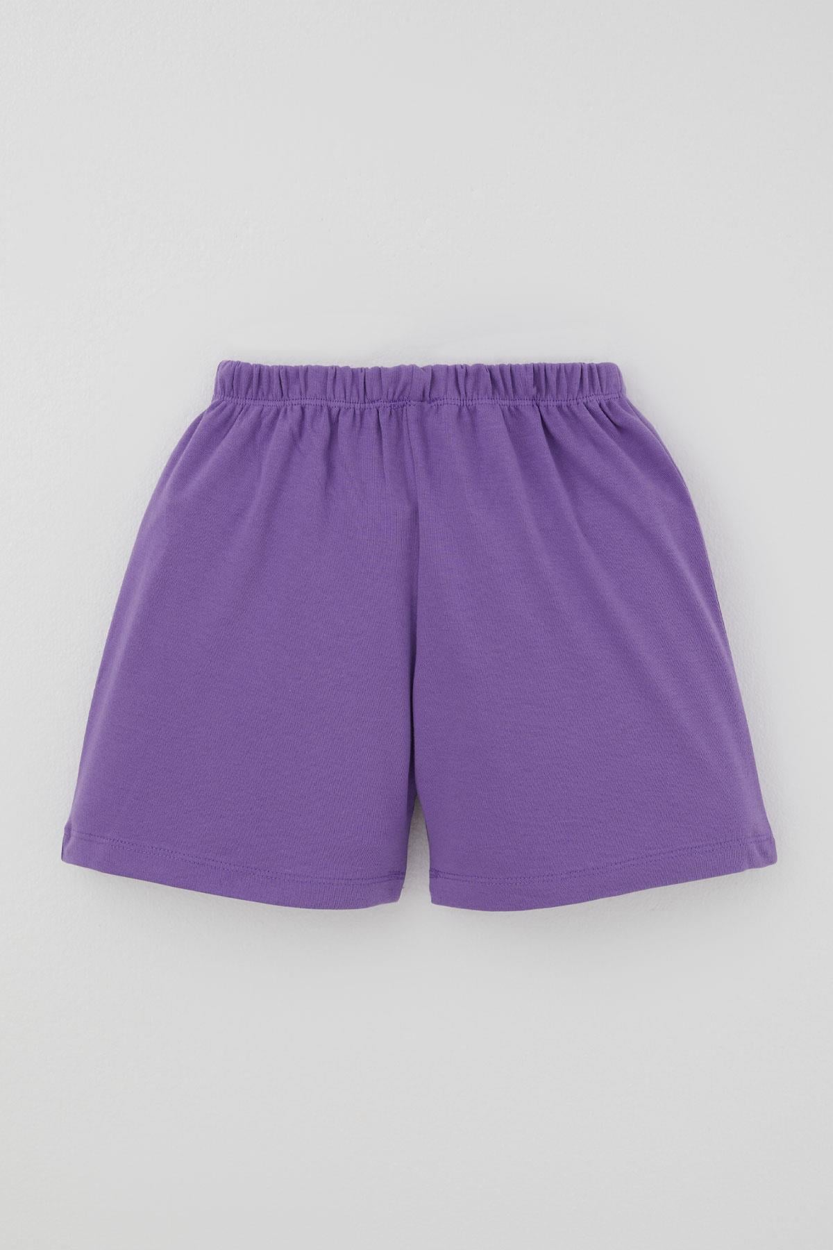 Breeze Kız Çocuk Şortlu Pijama Takımı Renkli Çiçek Desenli Beyaz (4-8 Yaş)