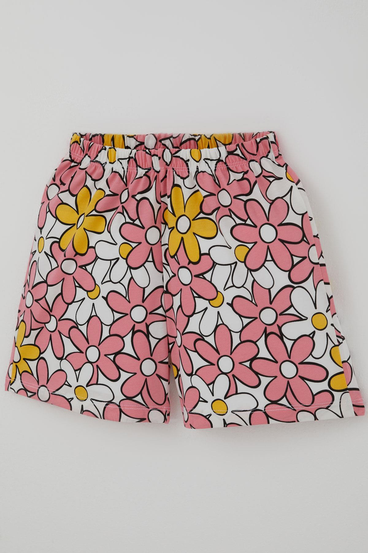 Breeze Kız Çocuk Şortlu Pijama Takımı Renkli Papatya Desenli Karışık Renk (4-7 Yaş)