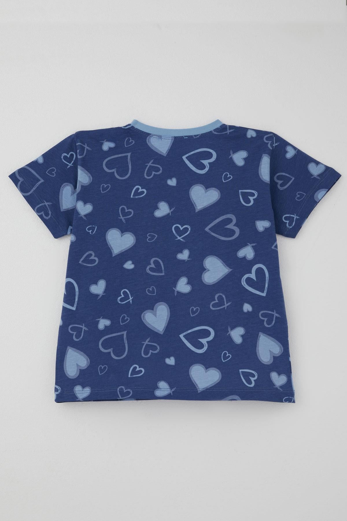Breeze Kız Çocuk Şortlu Pijama Takımı Kalp Desenli İndigo (4-5 Yaş)