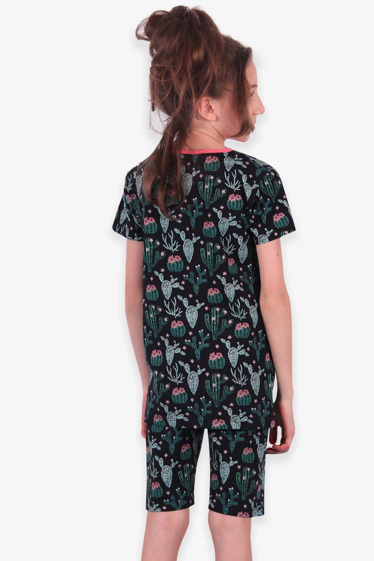Breeze Kız Çocuk Şortlu Pijama Takımı Kaktüslü Siyah (9-12 Yaş)
