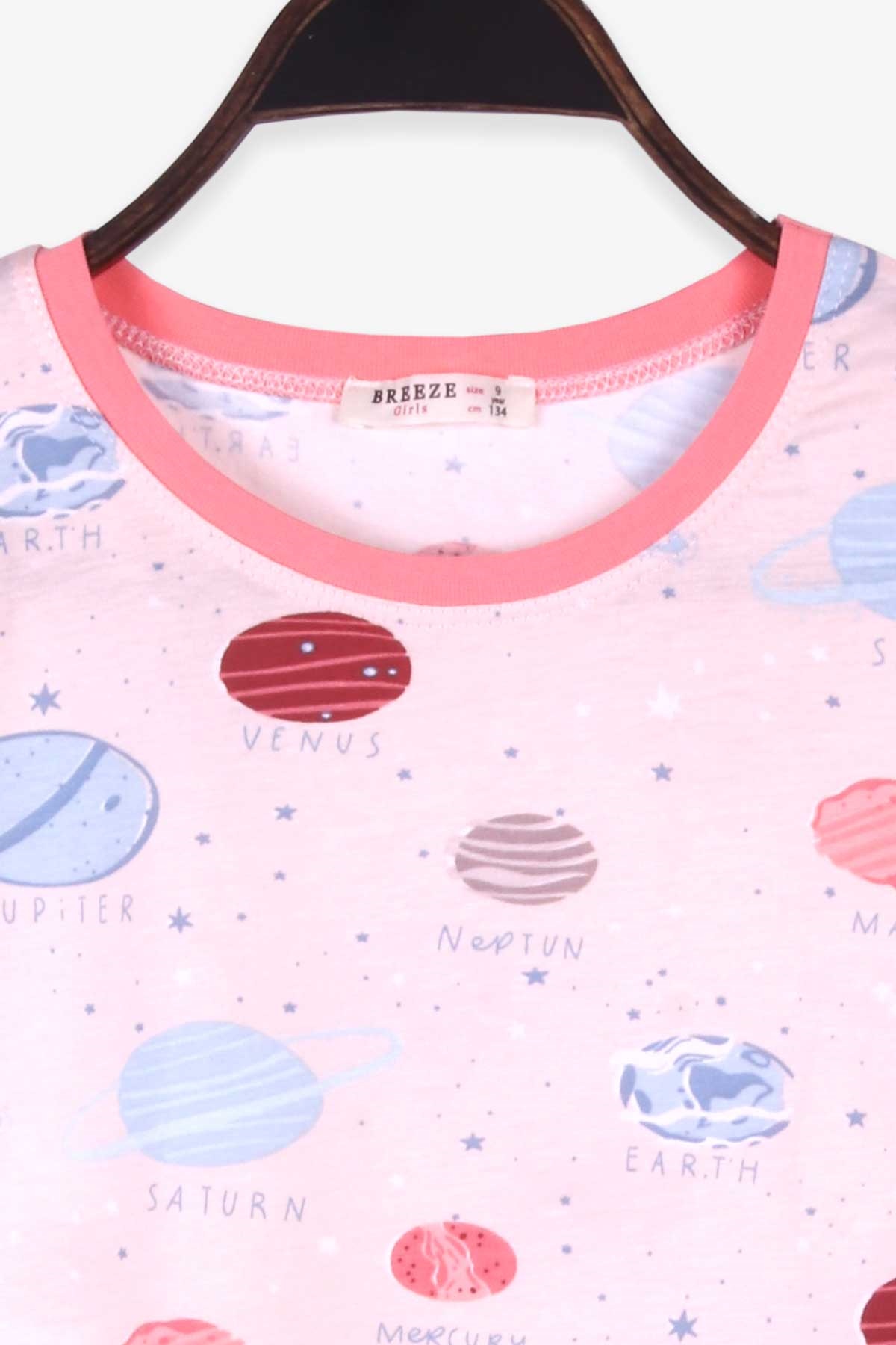 Breeze Kız Çocuk Şortlu Pijama Takımı Gezegen Desenli Somon (9-12 Yaş)