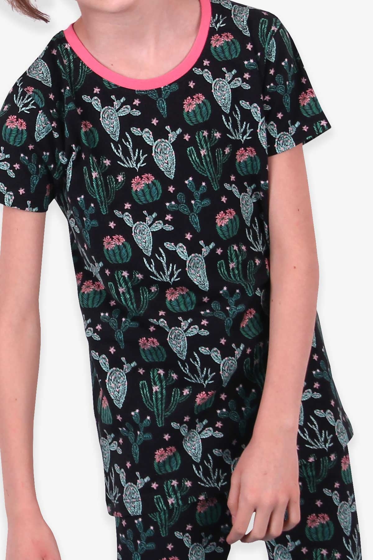 Breeze Kız Çocuk Şortlu Pijama Takımı Kaktüslü Siyah (9-12 Yaş)