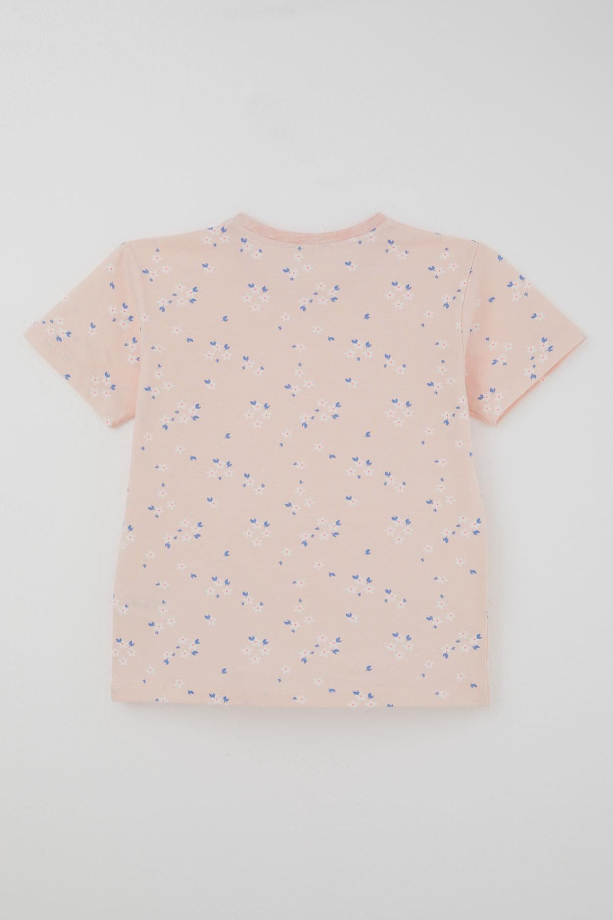 Breeze Kız Çocuk Şortlu Pijama Takımı Çiçek Desenli Pudra (4-8 Yaş)