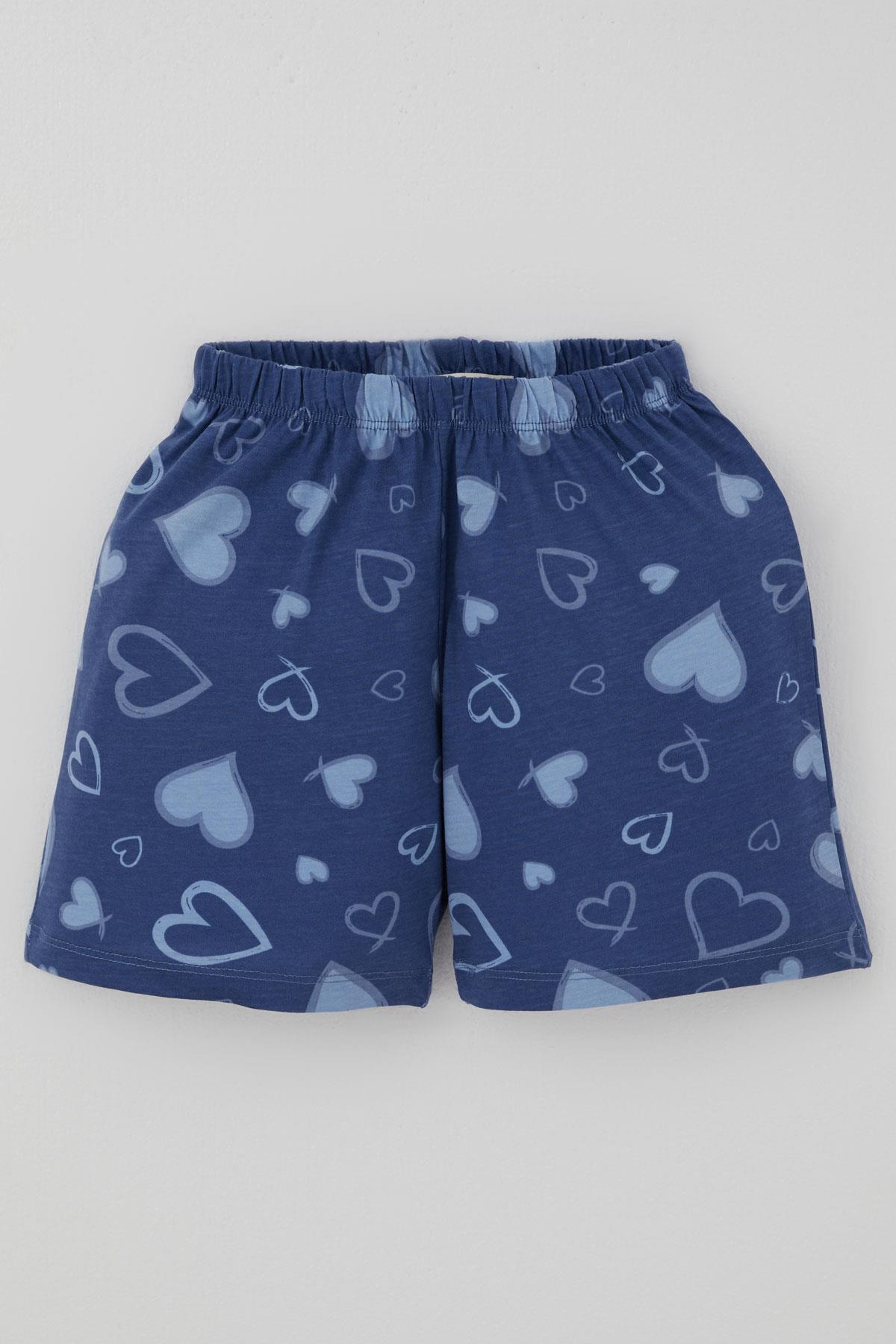 Breeze Kız Çocuk Şortlu Pijama Takımı Kalp Desenli İndigo (4-5 Yaş)
