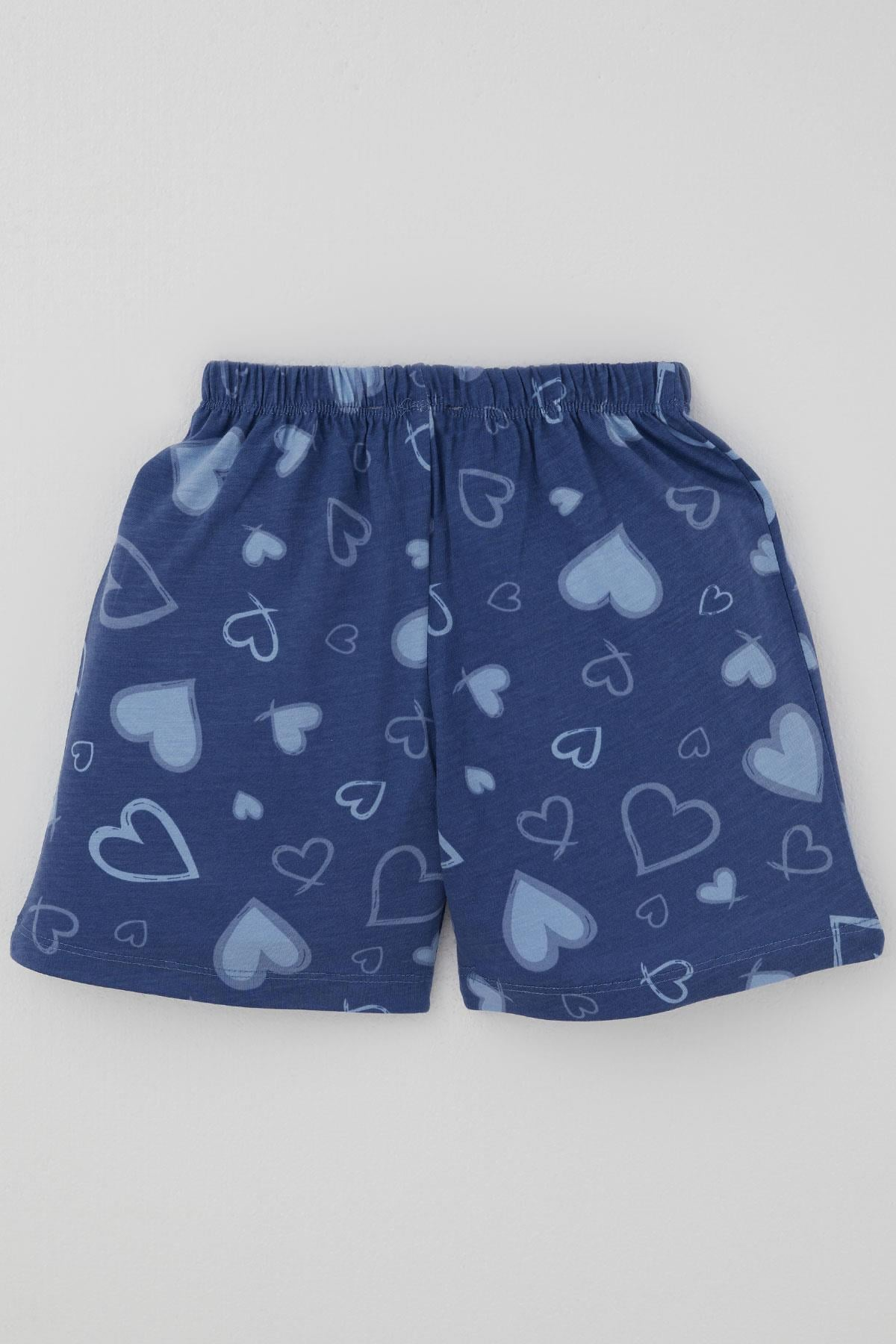 Breeze Kız Çocuk Şortlu Pijama Takımı Kalp Desenli İndigo (4-5 Yaş)