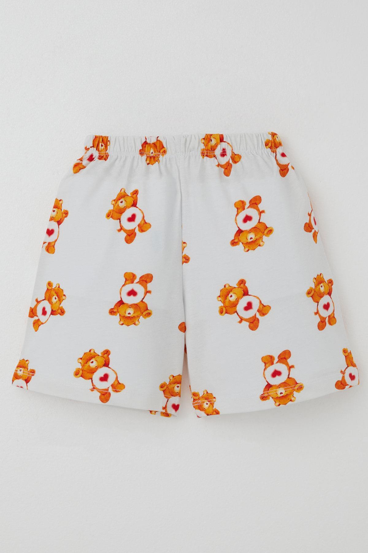 Breeze Kız Çocuk Şortlu Pijama Takımı Kalpli Bebek Ayıcık Desenli Beyaz (4-8 Yaş)