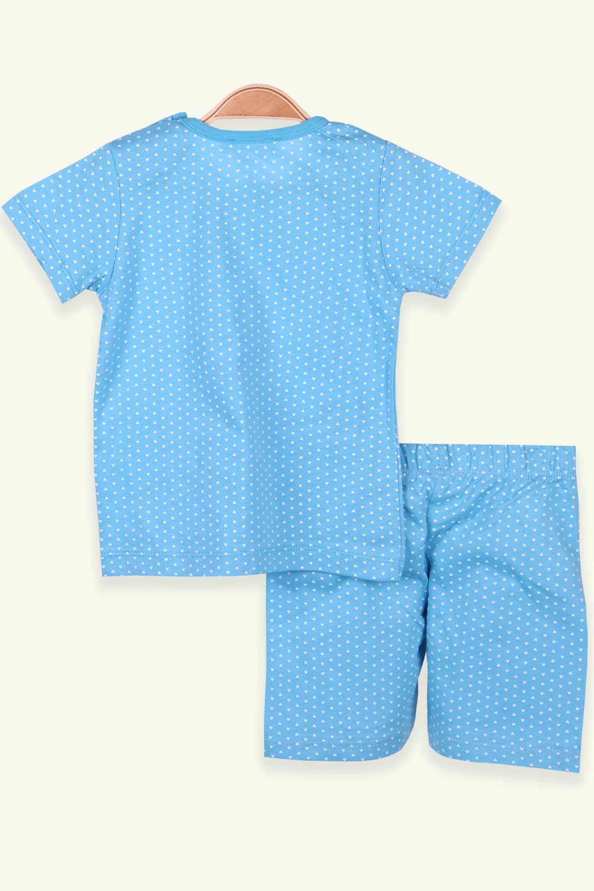 Breeze Kız Çocuk Şortlu Pijama Takımı Kalpli Turkuaz (4 Yaş-8 Yaş)