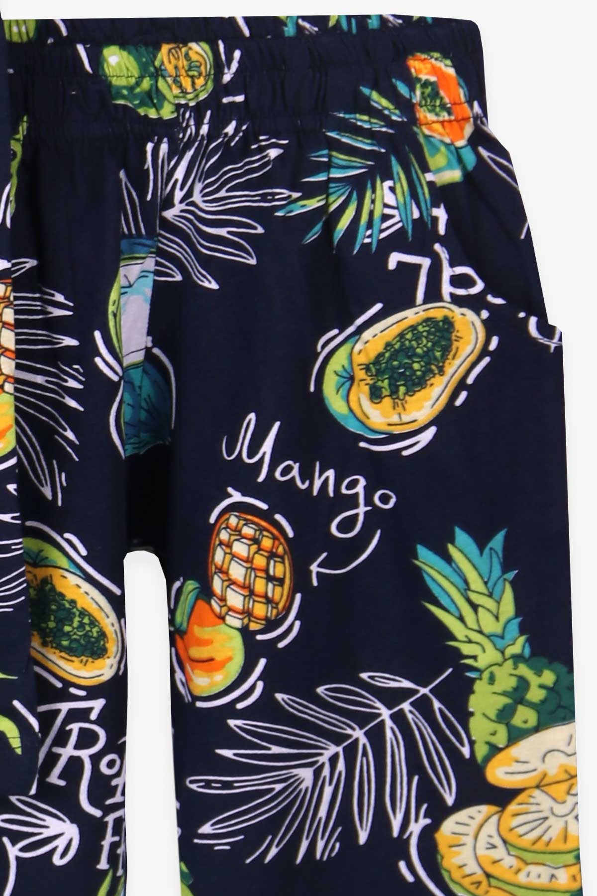 Breeze Kız Çocuk Şortlu Pijama Takımı Tropik Desenli Lacivert (6-12 Yaş)