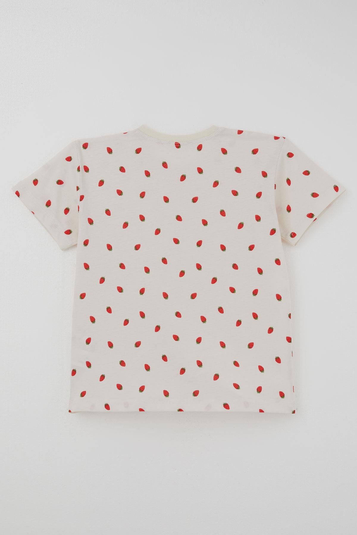 Breeze Kız Çocuk Şortlu Pijama Takımı Çilek Desenli Krem (4-8 Yaş)
