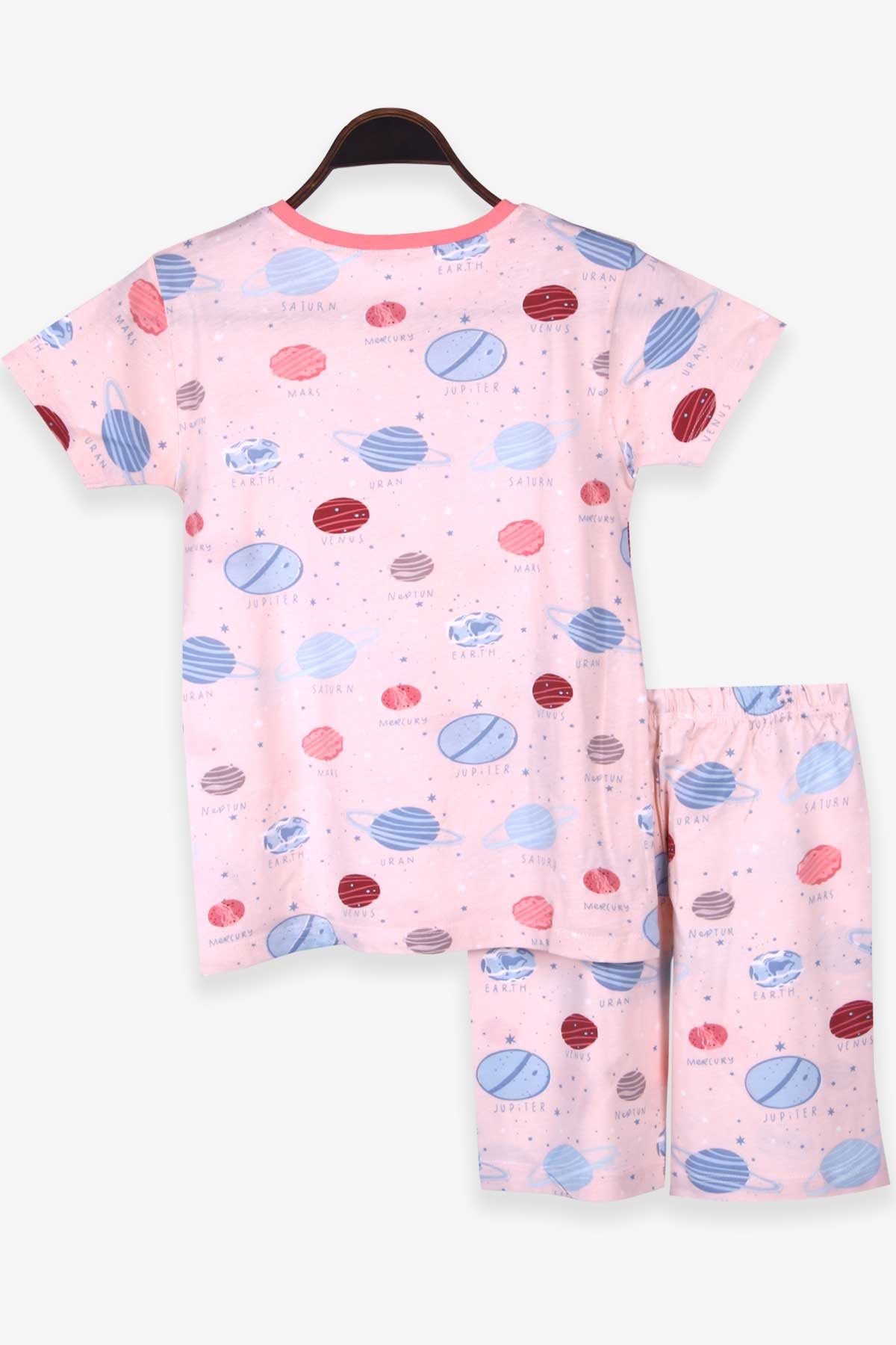 Breeze Kız Çocuk Şortlu Pijama Takımı Gezegen Desenli Somon (9-12 Yaş)