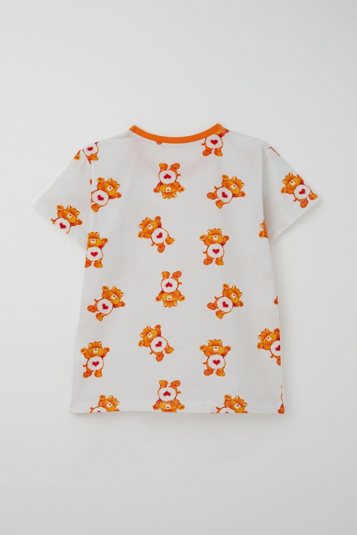 Breeze Kız Çocuk Şortlu Pijama Takımı Kalpli Bebek Ayıcık Desenli Beyaz (4-8 Yaş)