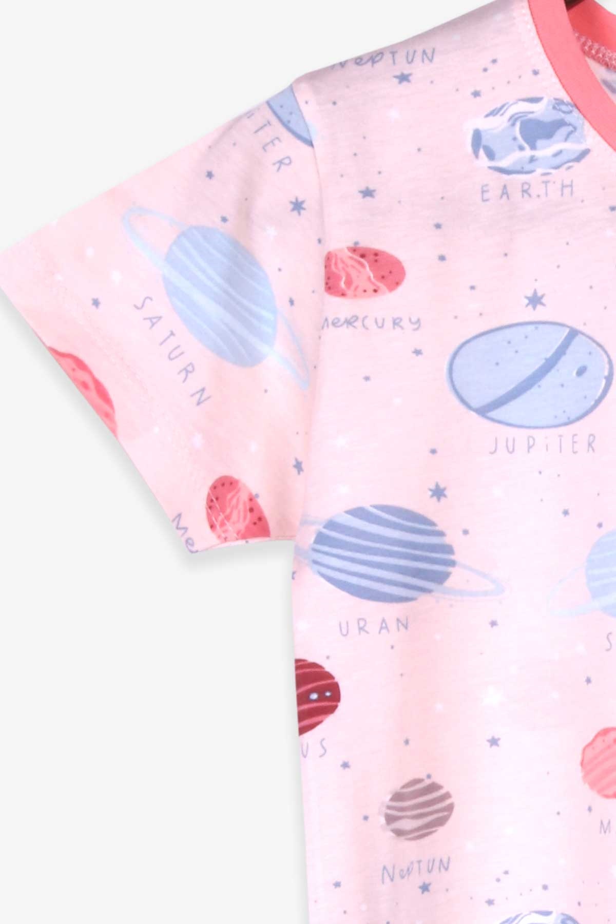 Breeze Kız Çocuk Şortlu Pijama Takımı Gezegen Desenli Somon (9-12 Yaş)