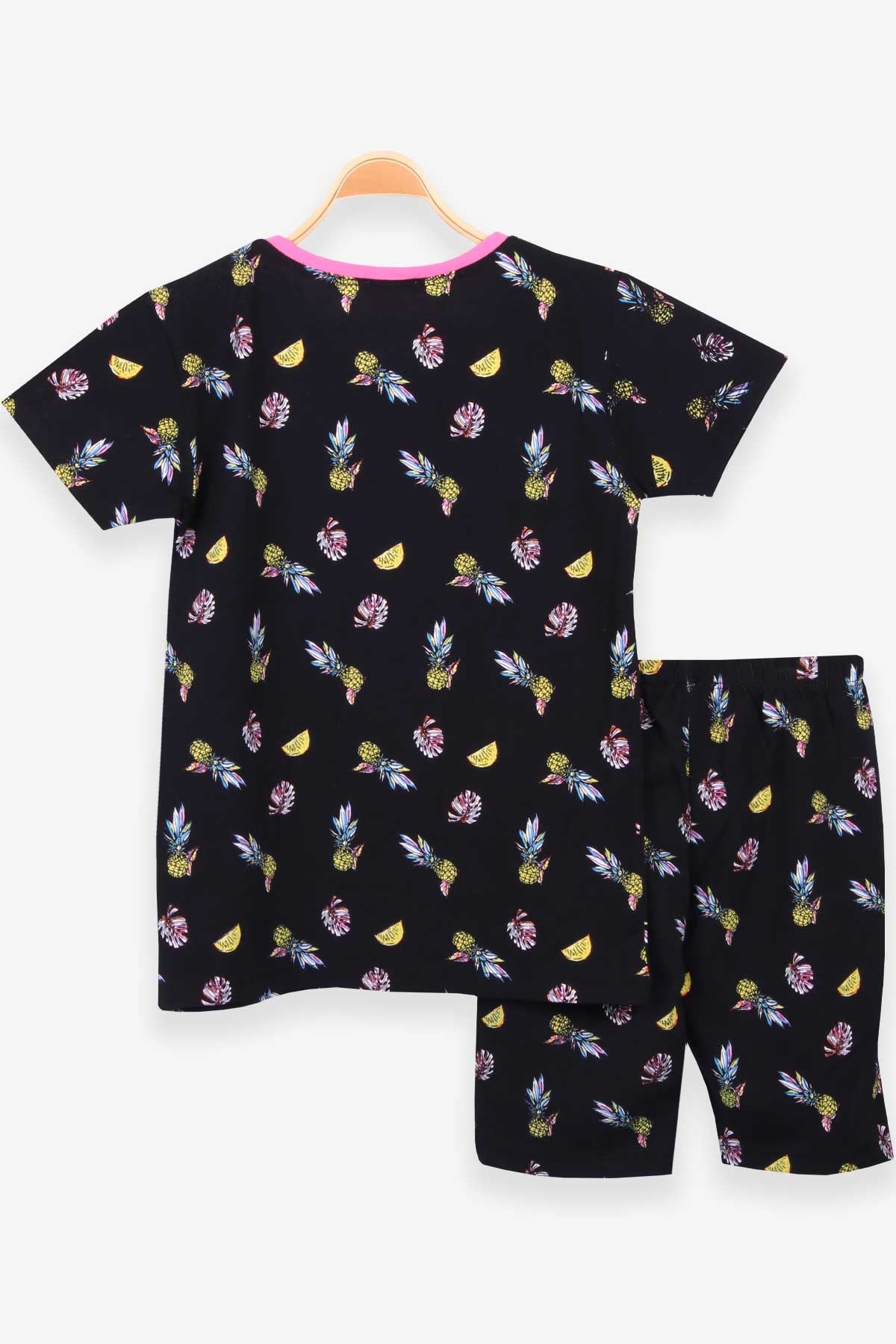 Breeze Kız Çocuk Şortlu Pijama Takımı Tropik Meyve Temalı Siyah (9-12 Yaş)