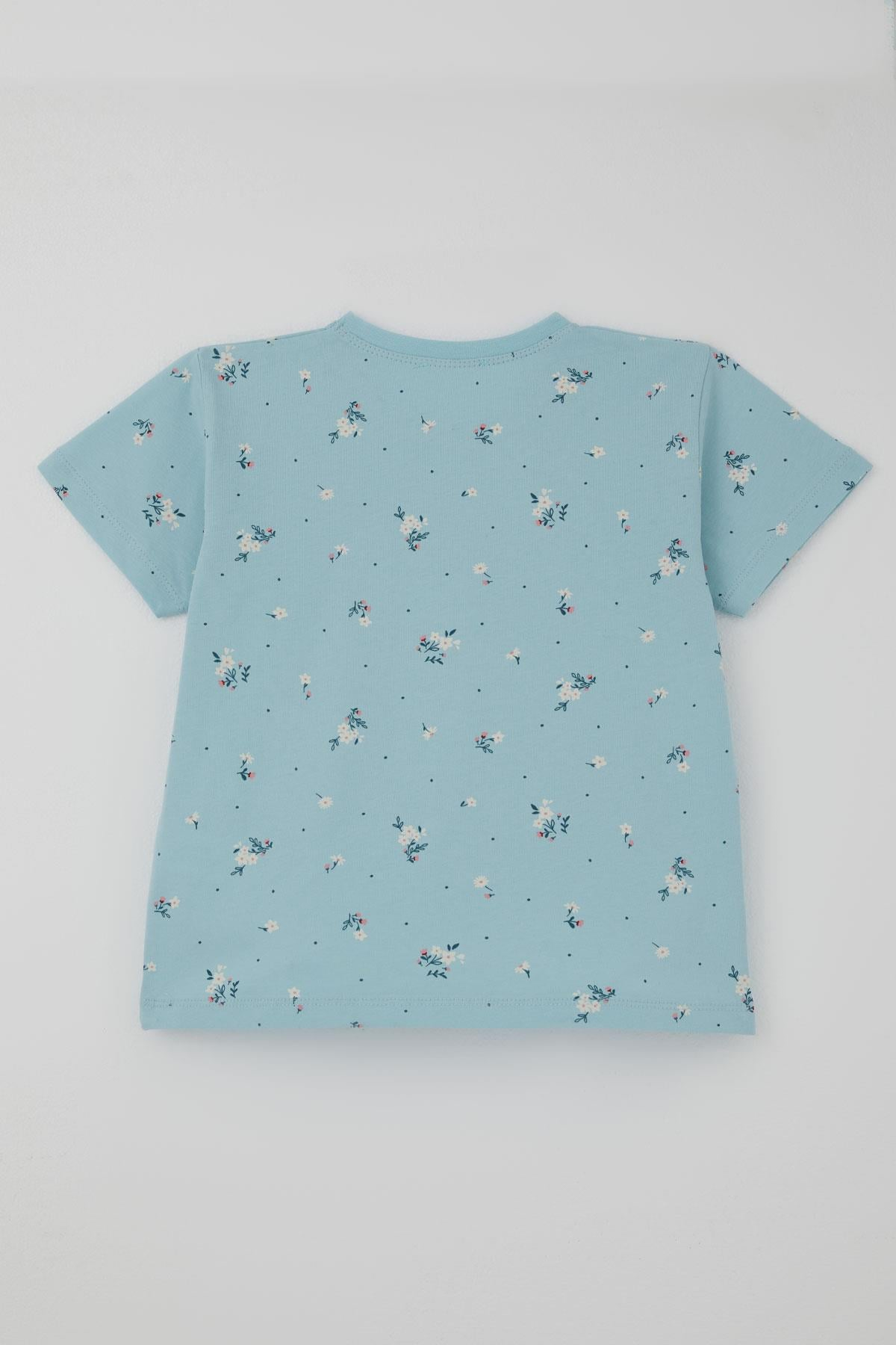 Breeze Kız Çocuk Şortlu Pijama Takımı Çiçek Desenli Açık Mavi (4-6 Yaş)