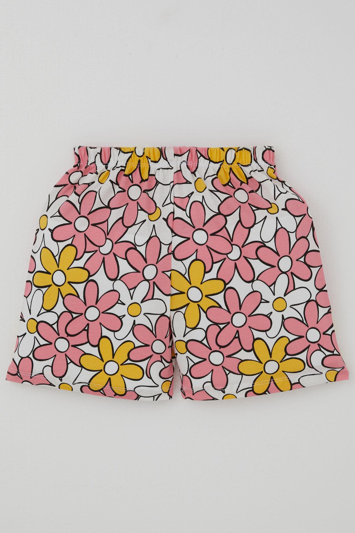 Breeze Kız Çocuk Şortlu Pijama Takımı Renkli Papatya Desenli Karışık Renk (4-7 Yaş)