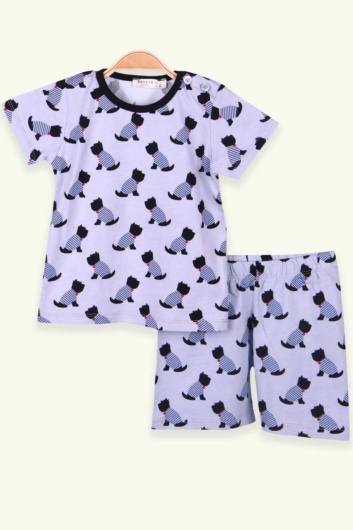 Breeze Kız Çocuk Şortlu Pijama Takımı Kedili Açık Mavi (9 Ay-8 Yaş)