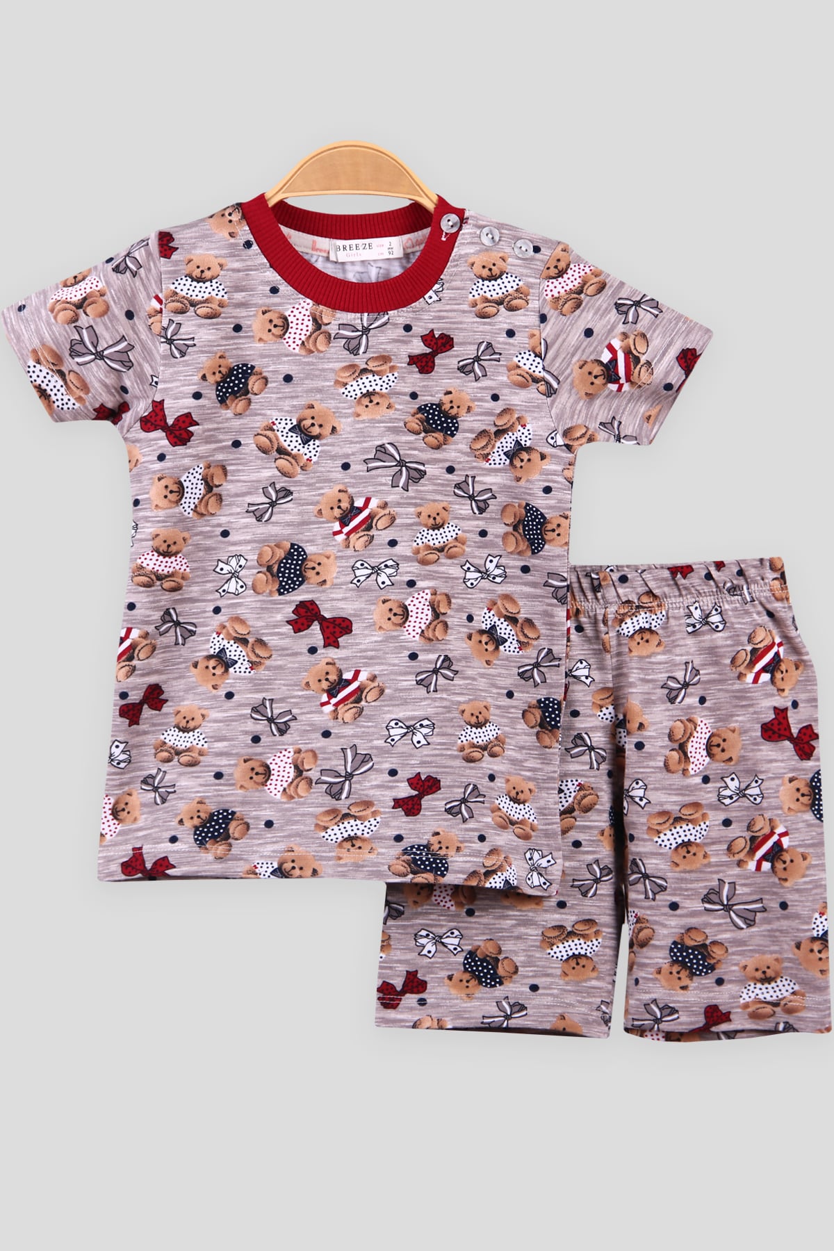 Breeze Kız Çocuk Şortlu Pijama Takımı Ayıcıklı Kahverengi (2-6 Yaş)