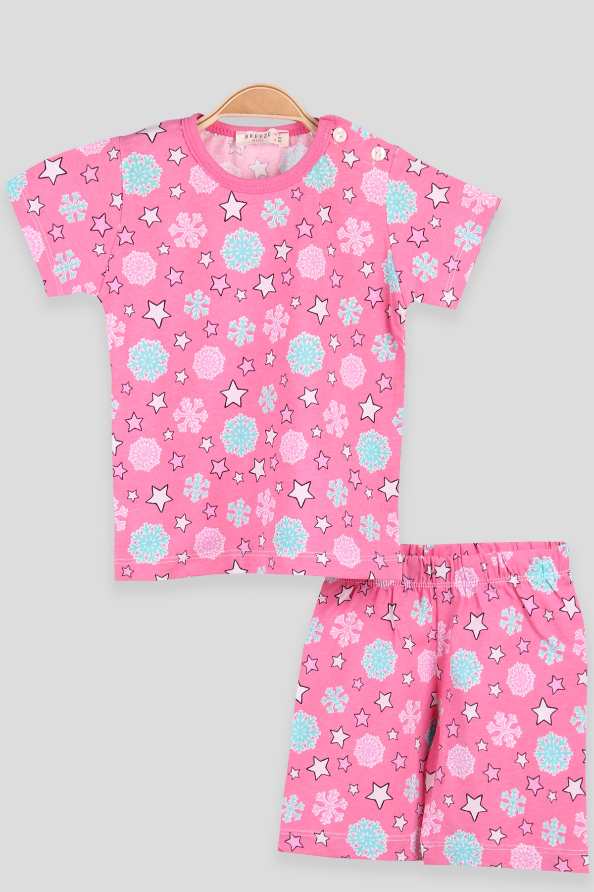 Breeze Kız Çocuk Şortlu Pijama Takımı Desenli Pembe (1-4 Yaş)