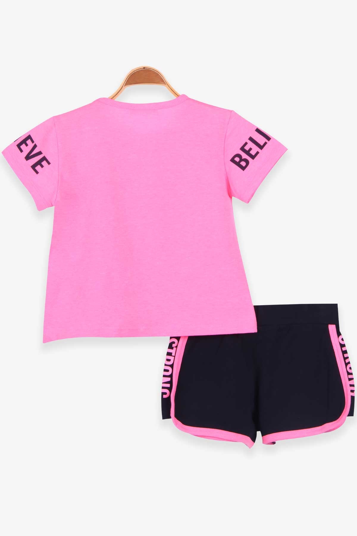 Breeze Kız Çocuk Şortlu Takım Baskılı Neon Pembe (6-12 Yaş)
