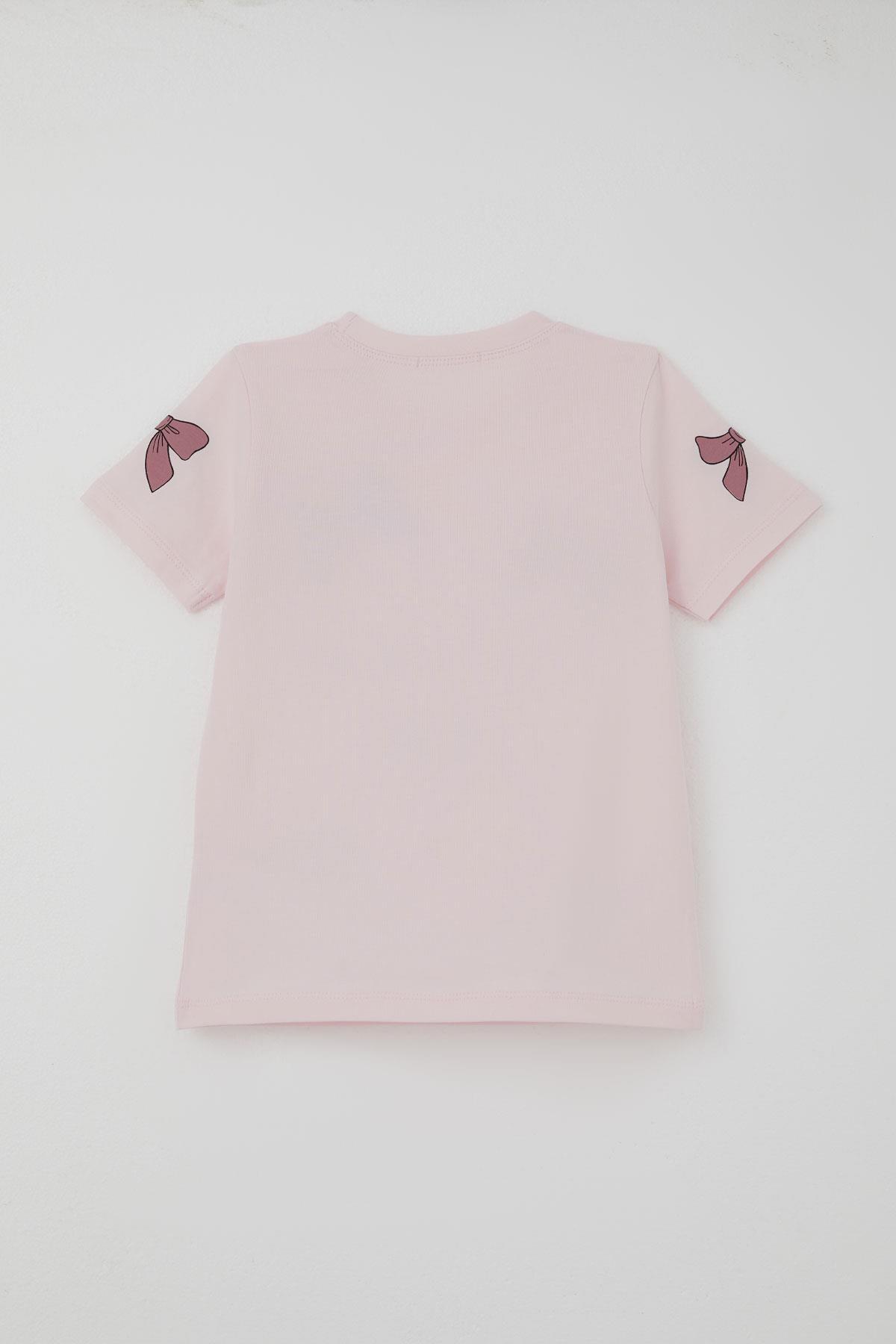 Breeze Kız Çocuk Şortlu Takım Fiyonk Desenli Şortu Fiyonk Aksesuarlı Pembe (1.5-5 Yaş)