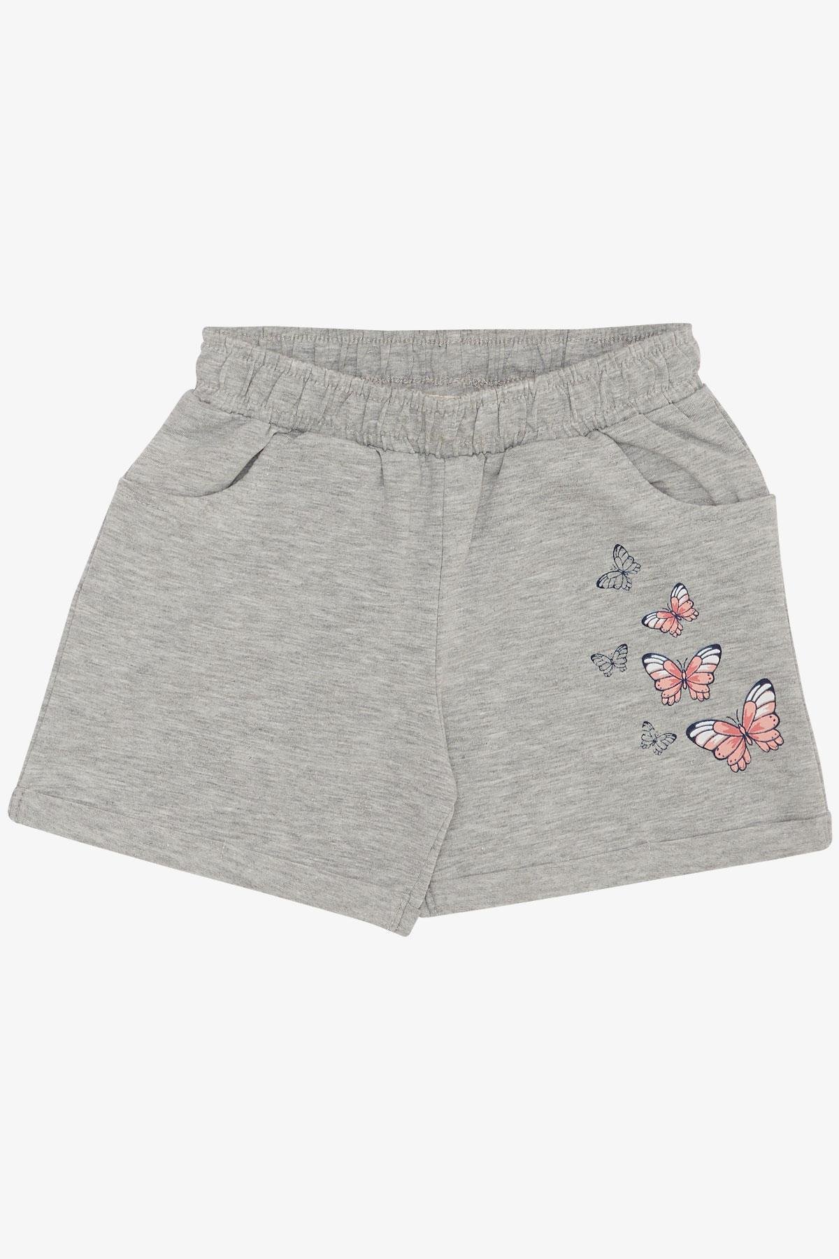 Breeze Kız Çocuk Şortlu Takım Kelebek Baskılı Somon (3-8 Yaş)