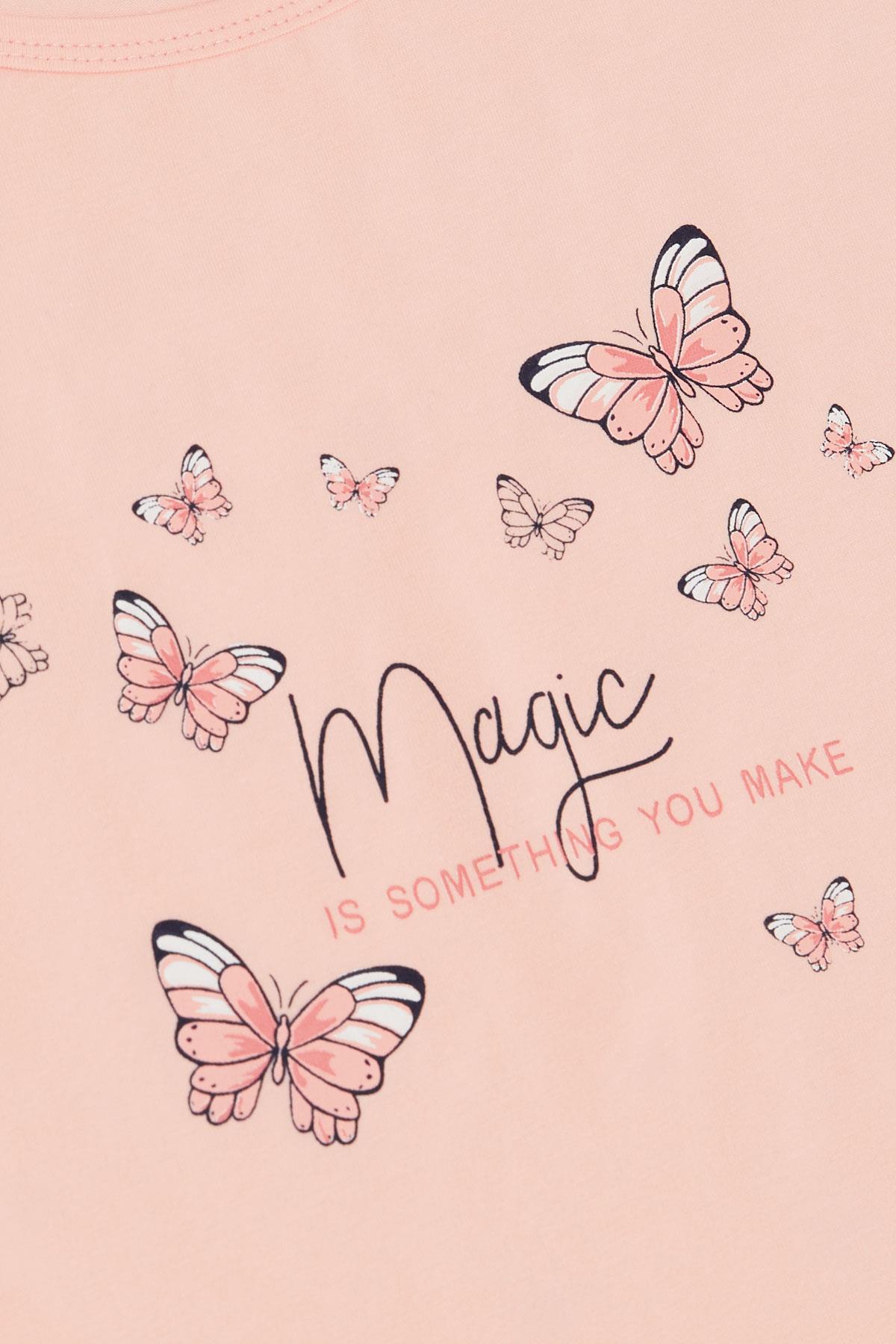 Breeze Kız Çocuk Şortlu Takım Kelebek Baskılı Somon (3-8 Yaş)