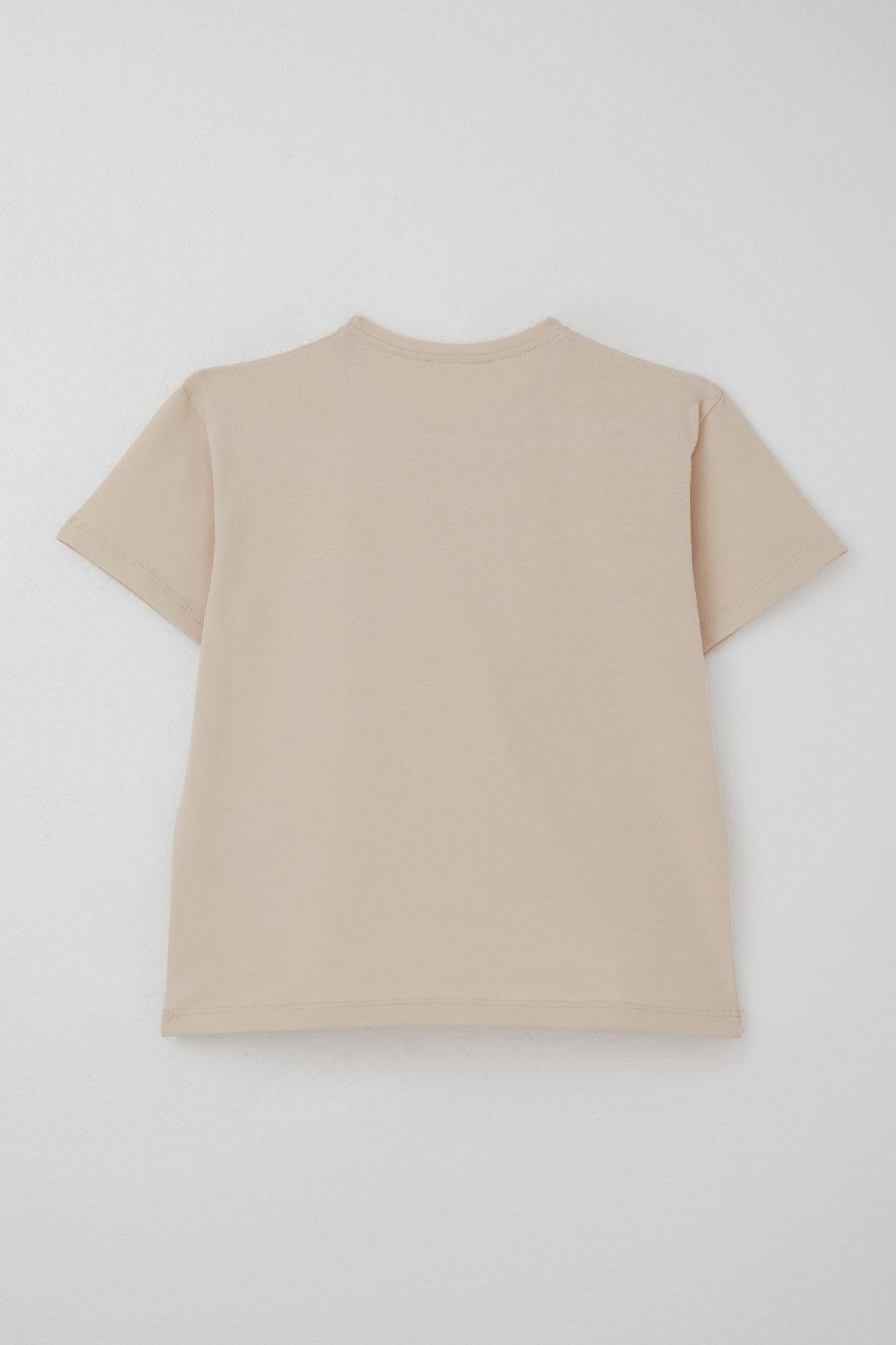 Breeze Kız Çocuk Şortlu Takım Örgü Çiçek İşlemeli Bej (6-12 Yaş)