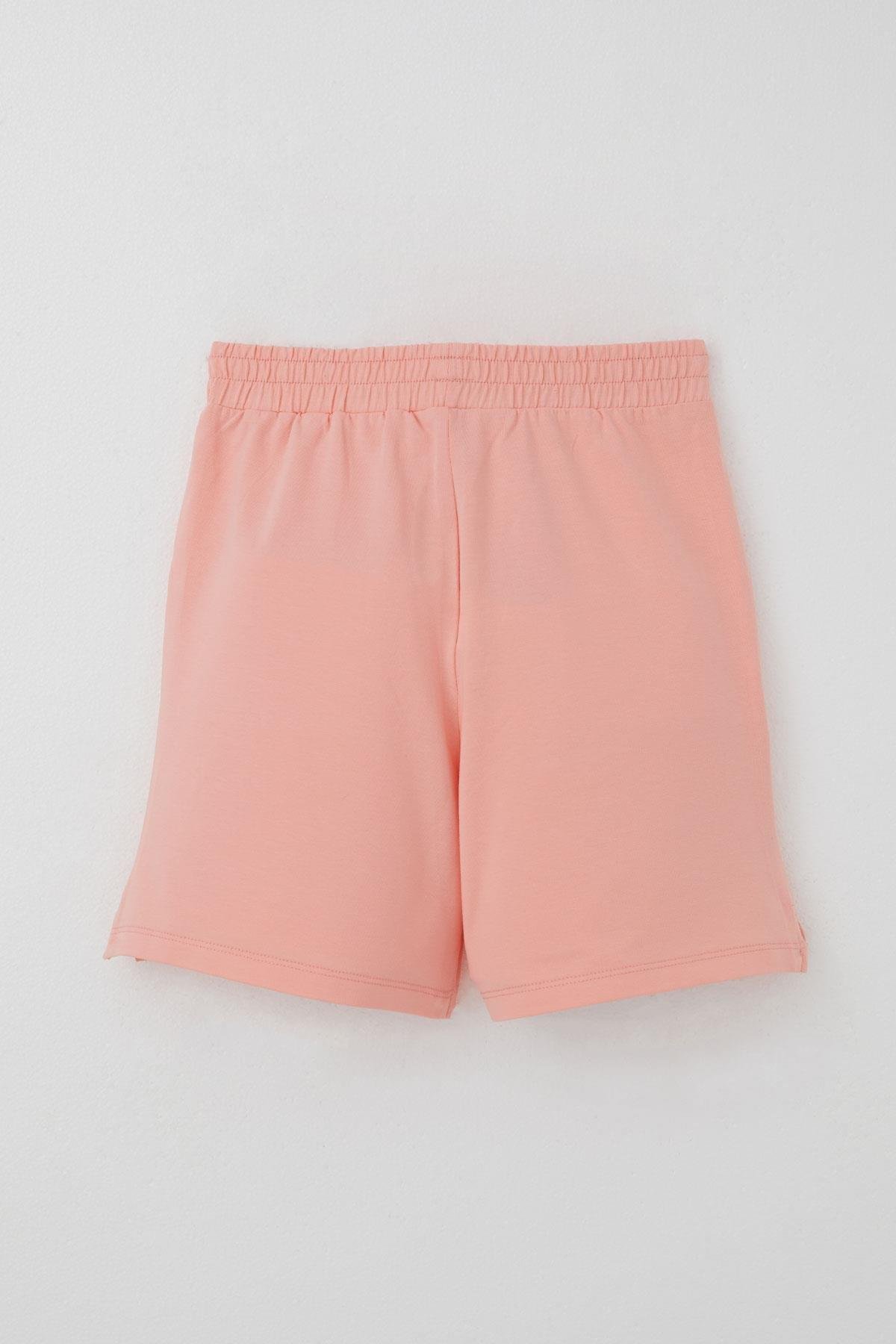 Breeze Kız Çocuk Şortlu Takım Örgü Çiçek İşlemeli Bej (6-12 Yaş)