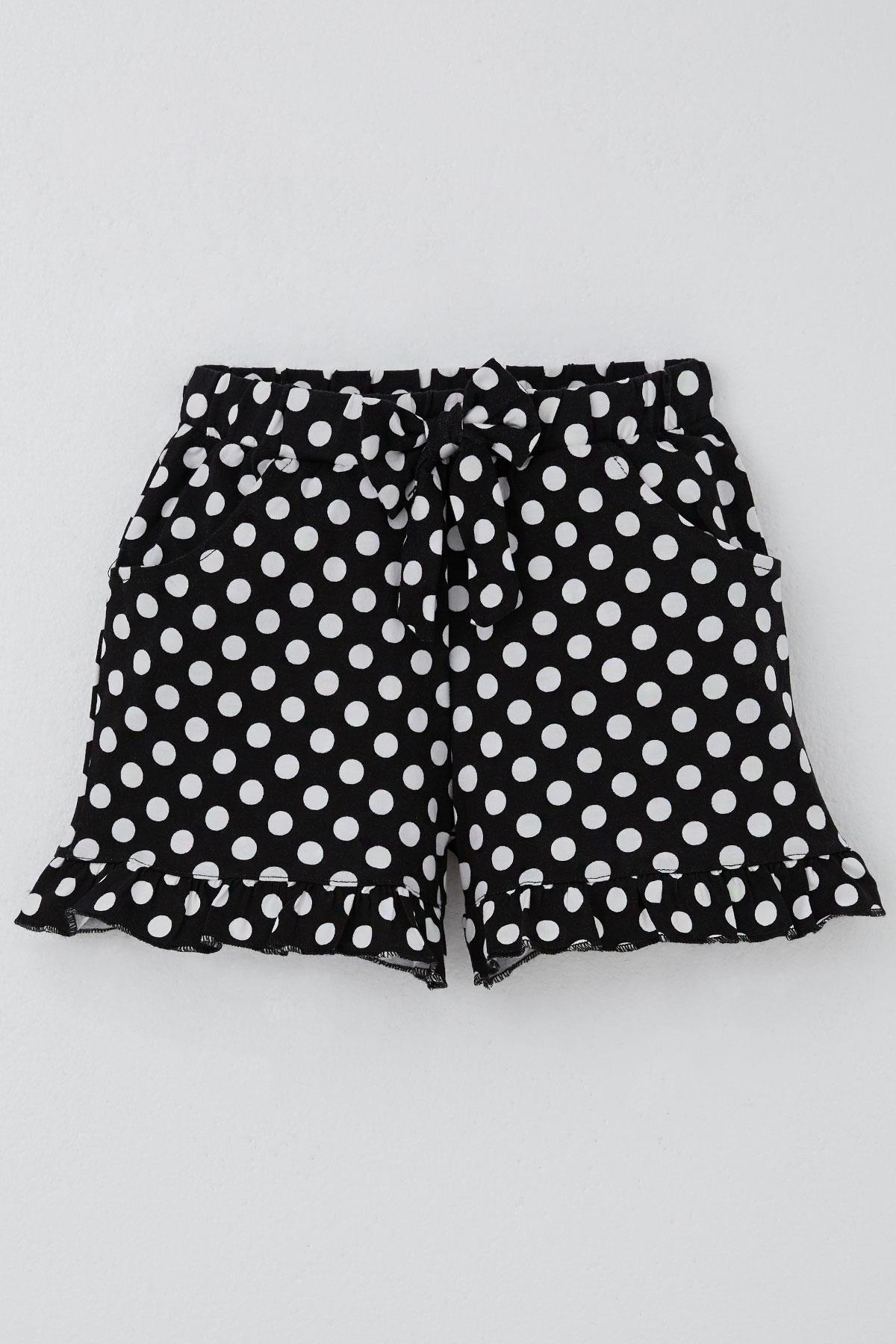 Breeze Kız Çocuk Şortlu Takım Puantiyeli Fiyonklu Fırfırlı Beyaz (4-8 Yaş)