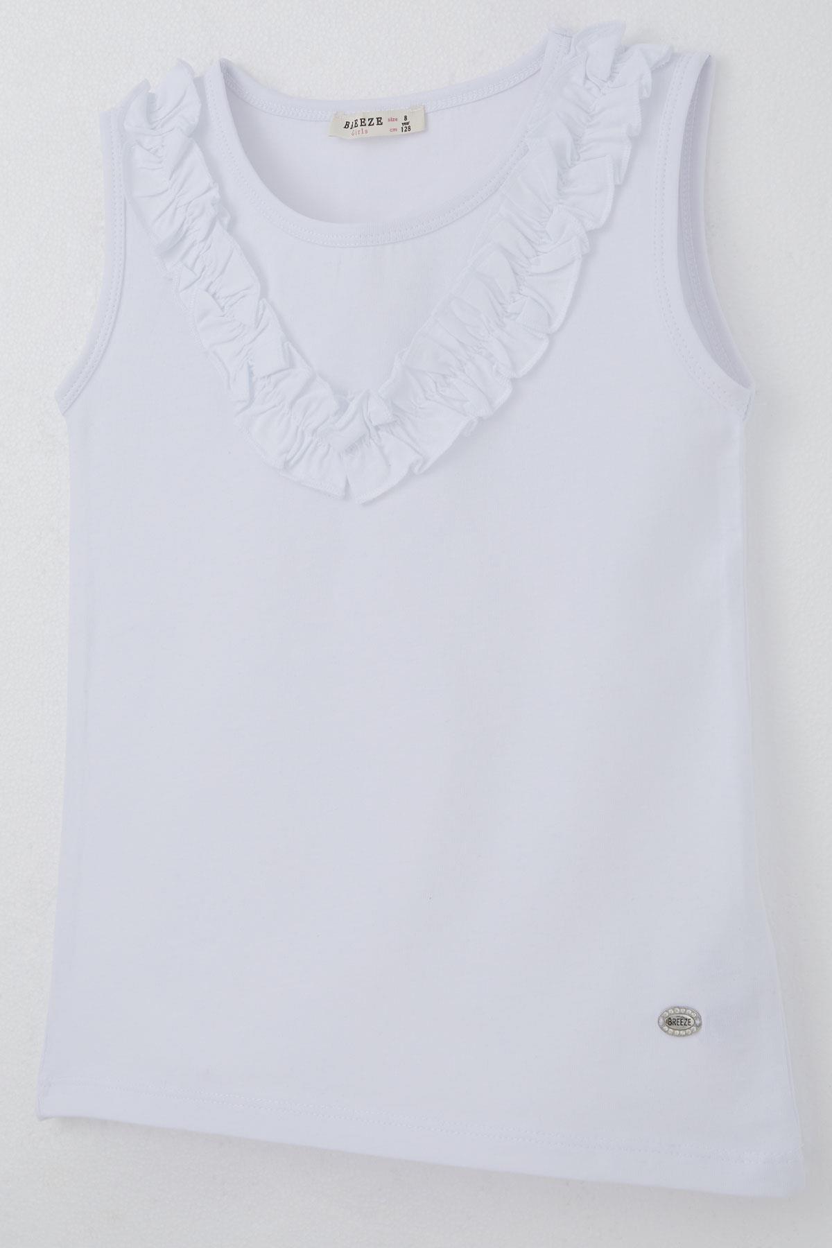 Breeze Kız Çocuk Şortlu Takım Puantiyeli Fiyonklu Fırfırlı Beyaz (4-8 Yaş)