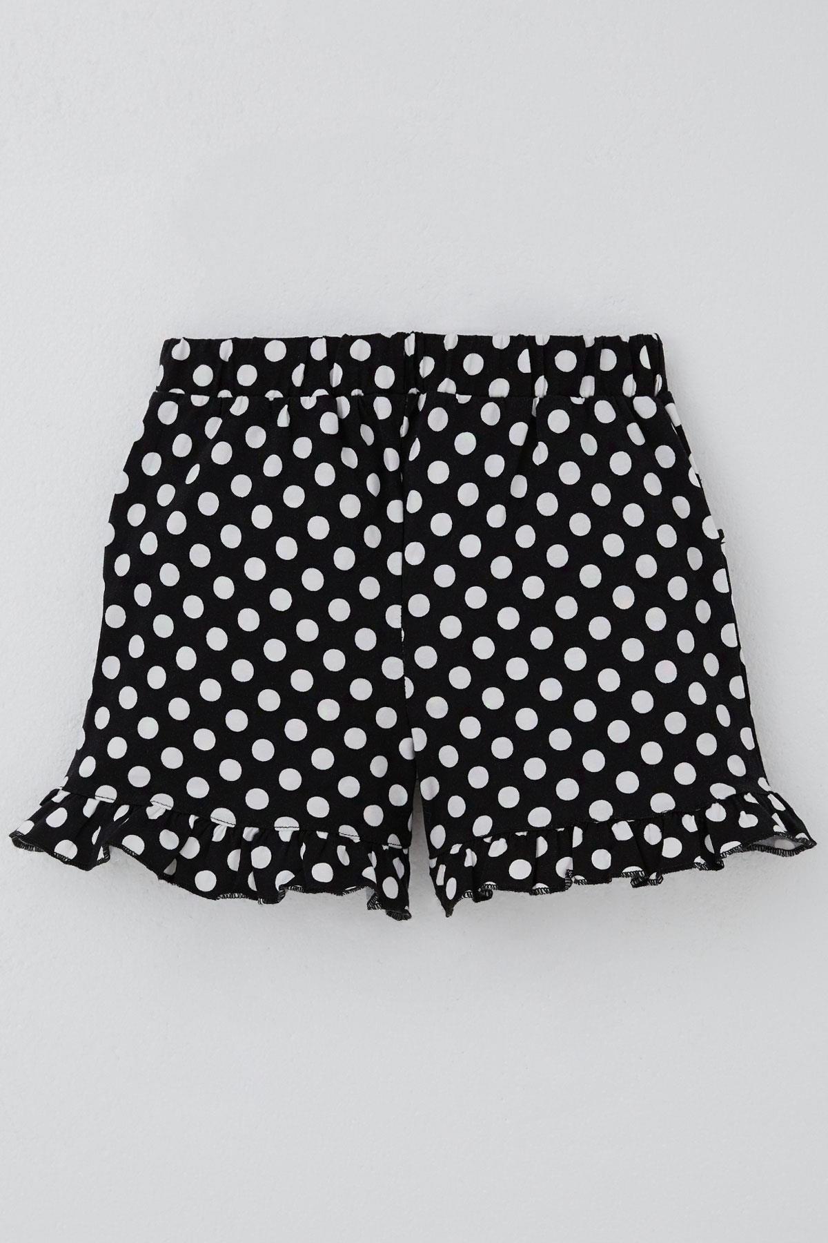 Breeze Kız Çocuk Şortlu Takım Puantiyeli Fiyonklu Fırfırlı Beyaz (4-8 Yaş)