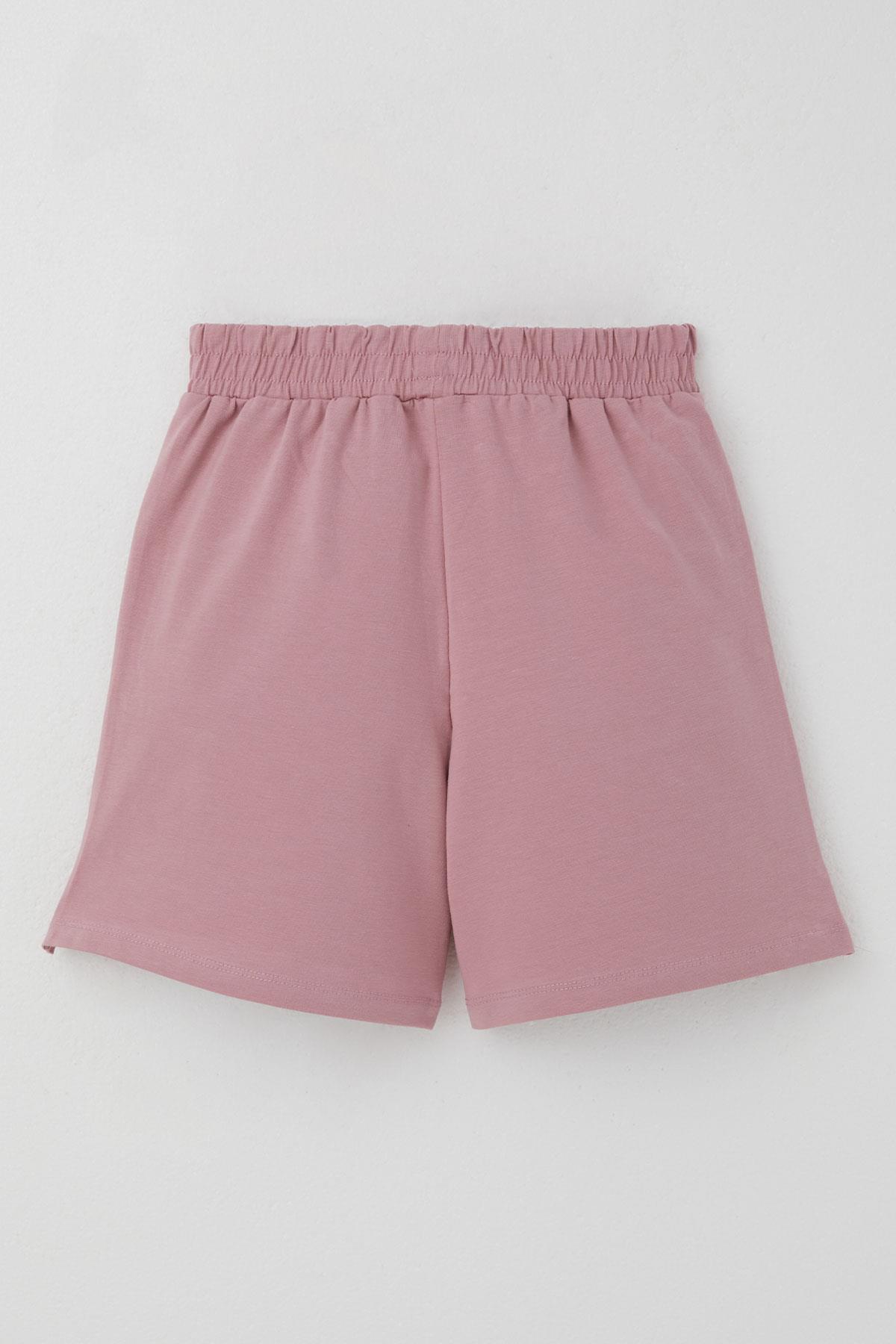 Breeze Kız Çocuk Şortlu Takım Sevgi Temalı Çiçek Baskılı Bej (6-12 Yaş)