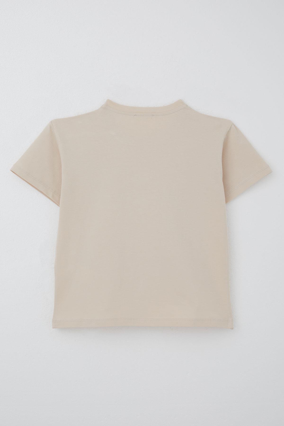 Breeze Kız Çocuk Şortlu Takım Sevgi Temalı Çiçek Baskılı Bej (6-12 Yaş)