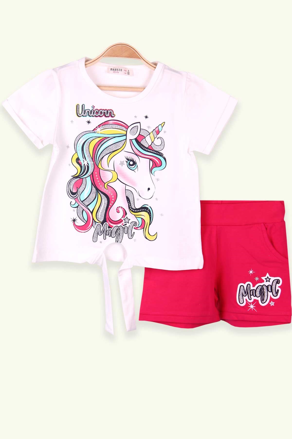 Breeze Kız Çocuk Şortlu Takım Unicorn Ekru (3-8 Yaş)
