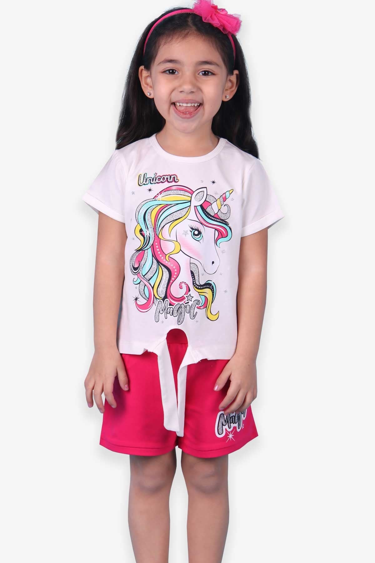 Breeze Kız Çocuk Şortlu Takım Unicorn Ekru (3-8 Yaş)