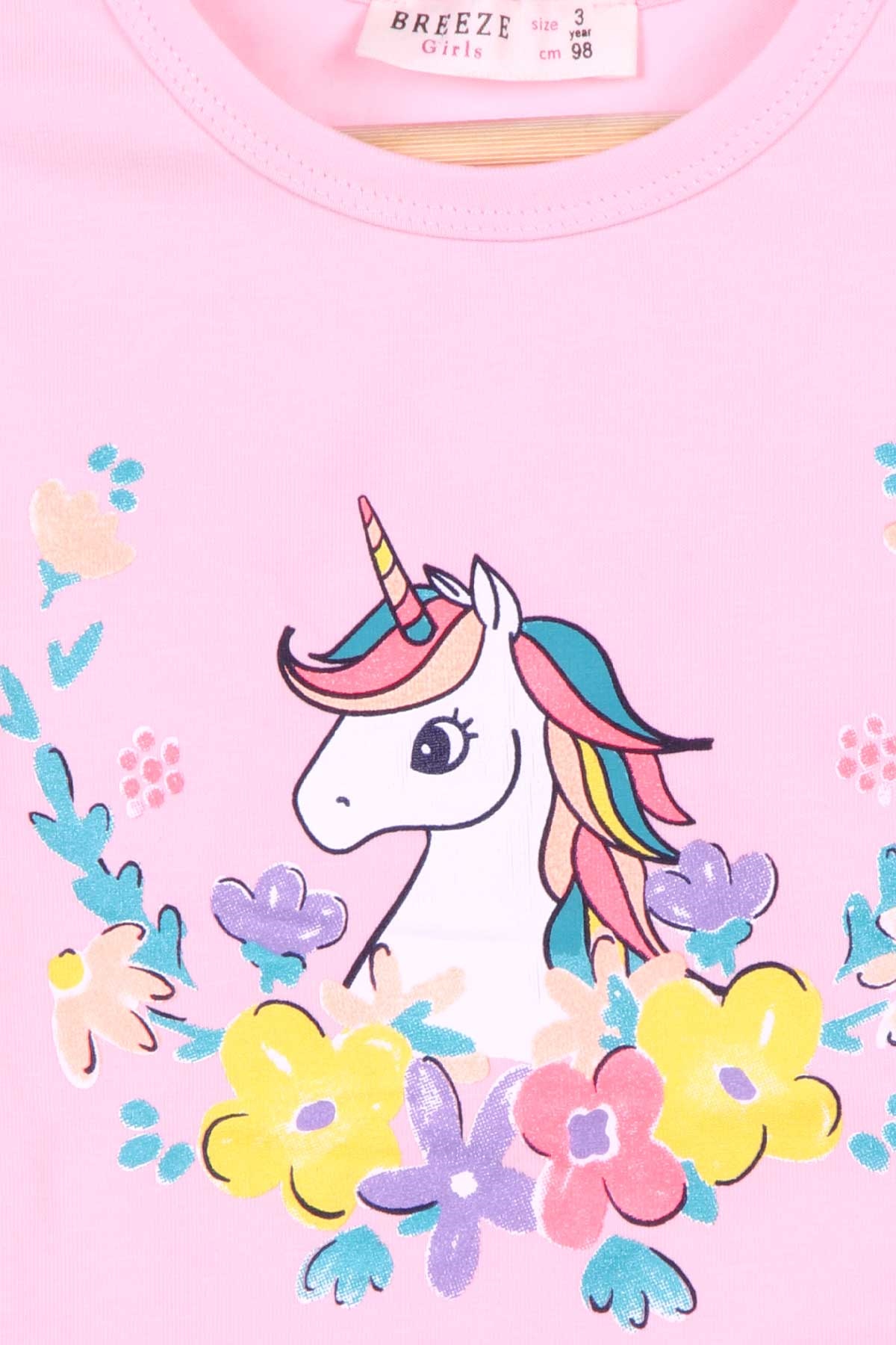 Breeze Kız Çocuk Şortlu Takım Unicorn Pudra (3-7 Yaş)